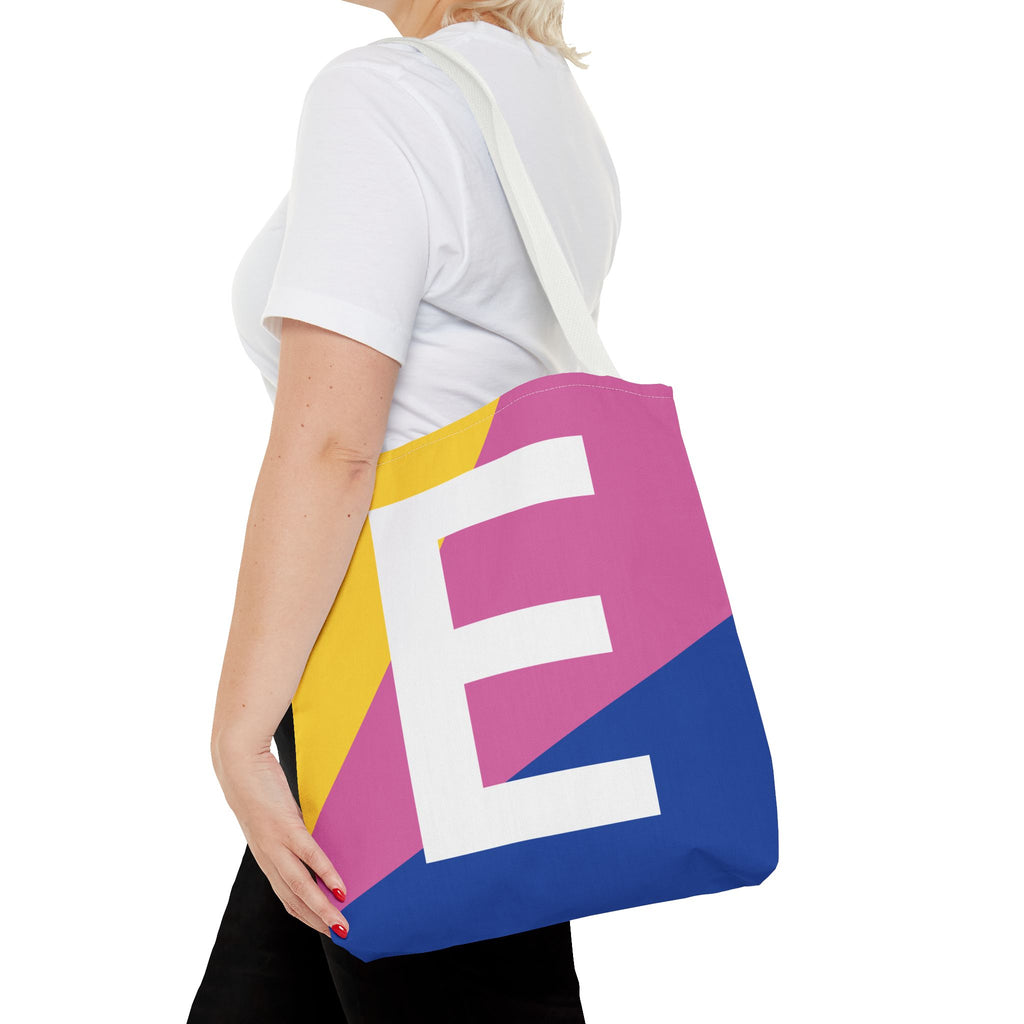 Monogram 'E' Colorblock Tote Bag — Personalized Initial E Shoulder Tote
