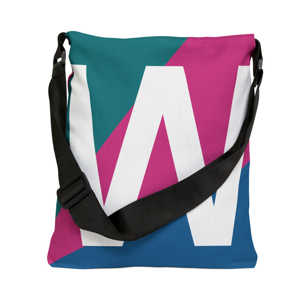 Initial Letter 'W' Colorblock Adjustable Tote Bag — Monogram Alphabet Shoulder Bag