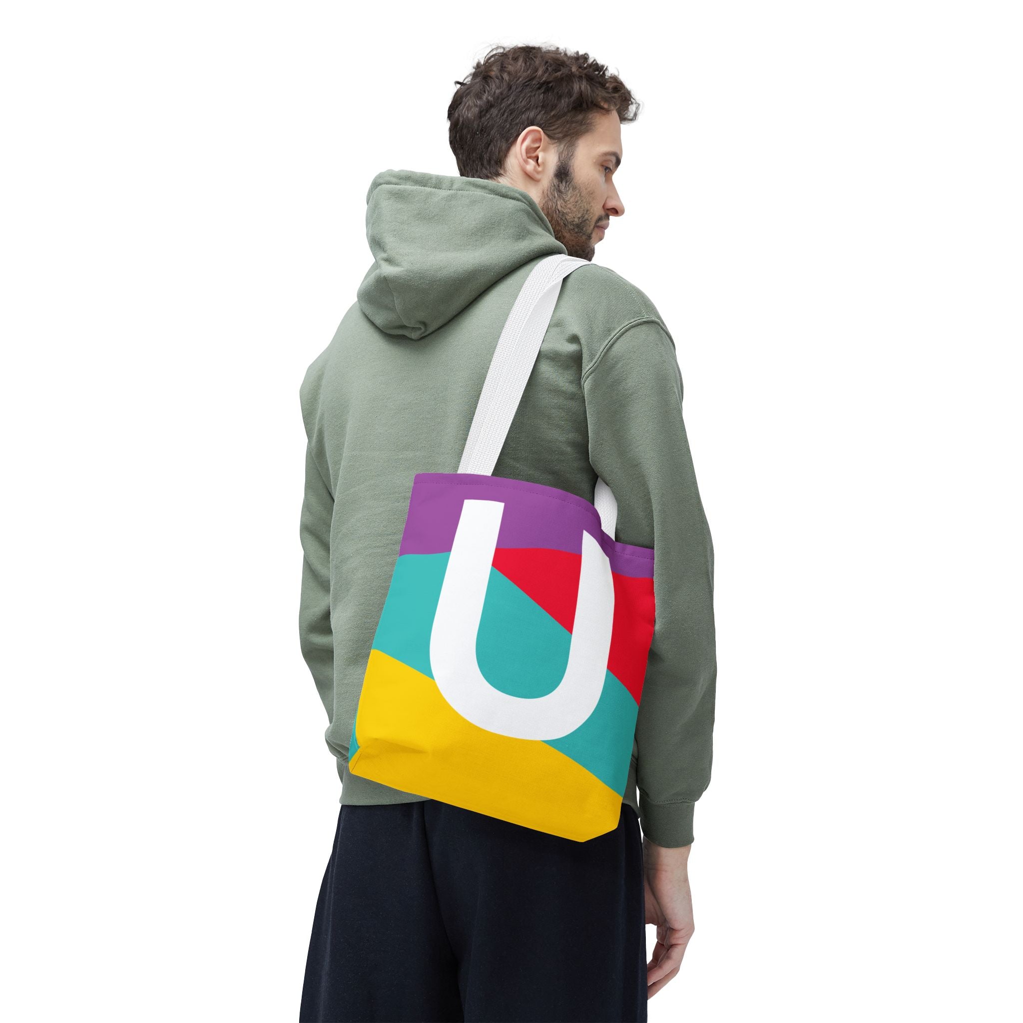 Monogram 'U' Colorblock Tote Bag — Personalized Initial U Shoulder Tote