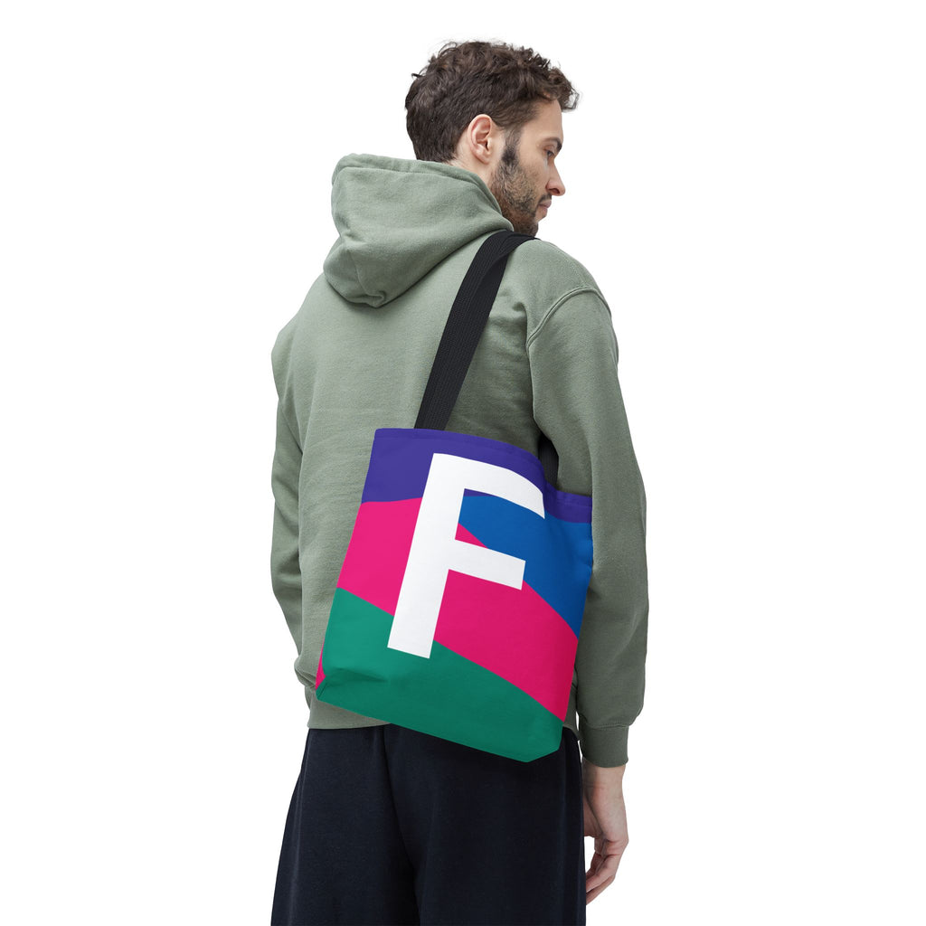 Monogram 'F' Colorblock Tote Bag — Personalized Initial F Shoulder Tote