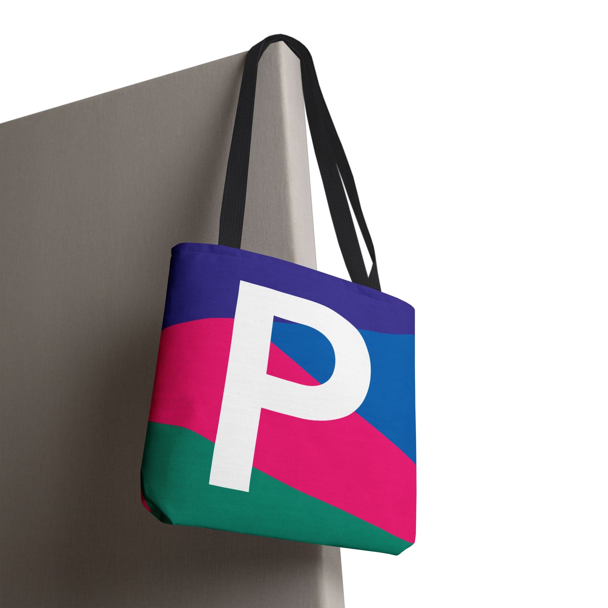 Monogram 'P' Colorblock Tote Bag — Personalized Initial P Shoulder Tote
