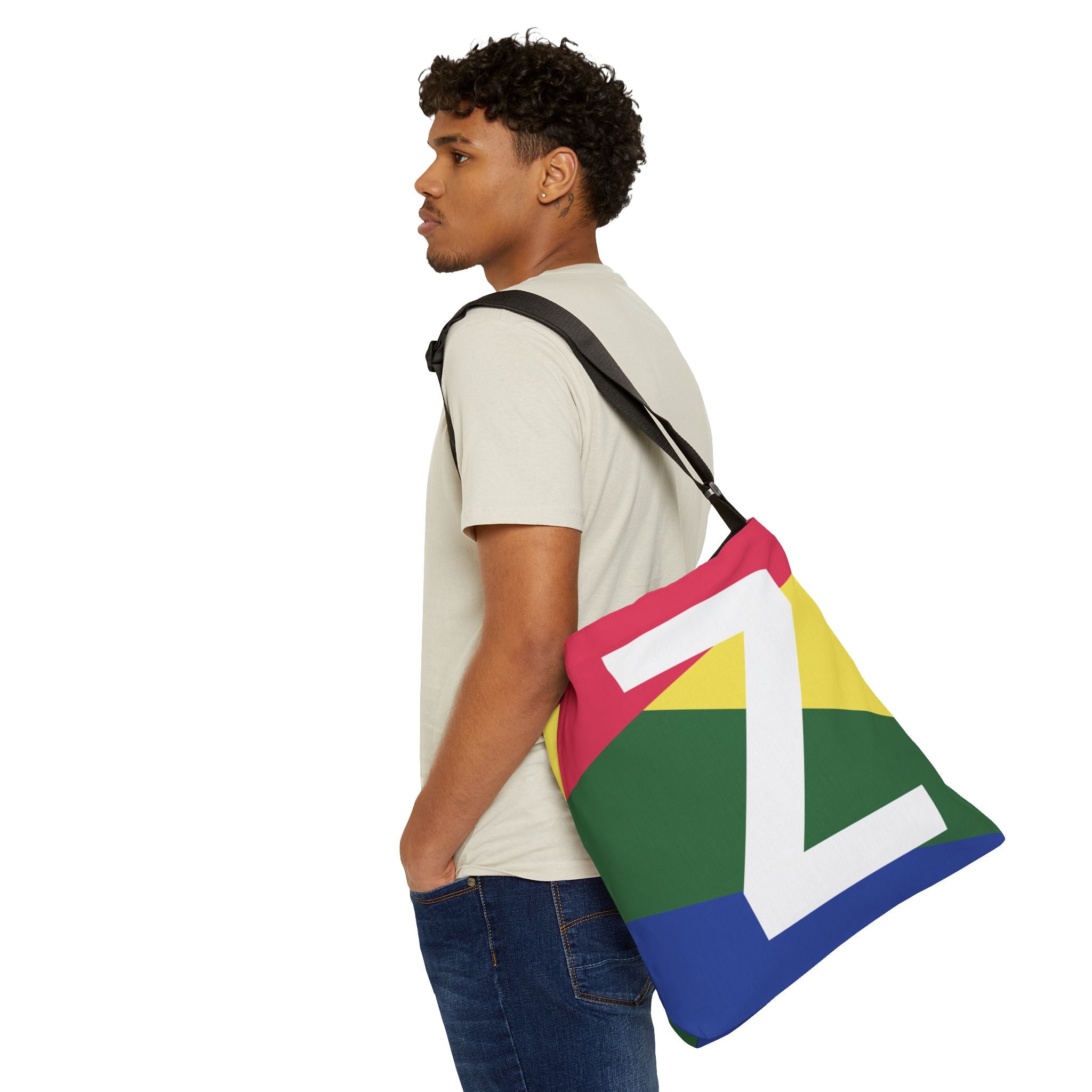 Initial Letter 'Z' Colorblock Adjustable Tote Bag — Monogram Alphabet Shoulder Bag
