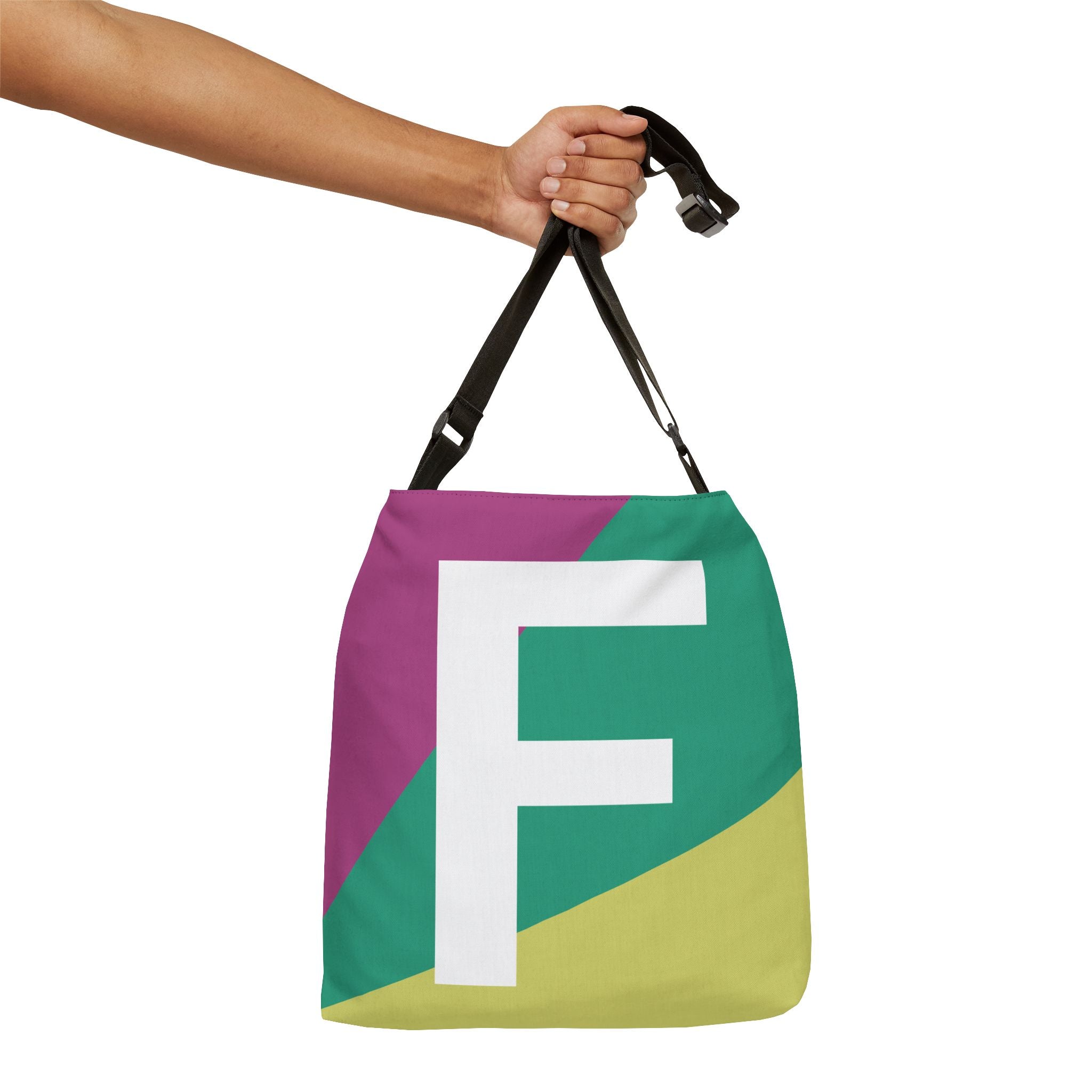 Initial Letter 'F' Colorblock Adjustable Tote Bag — Monogram Alphabet Shoulder Bag
