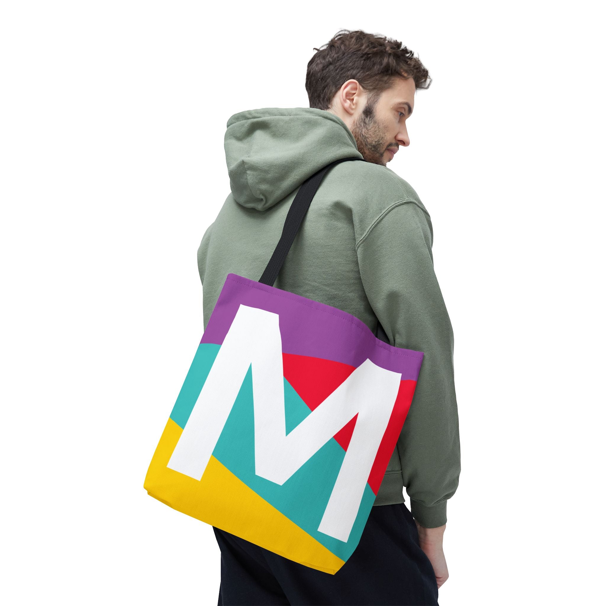 Monogram 'M' Colorblock Tote Bag — Personalized Initial M Shoulder Tote