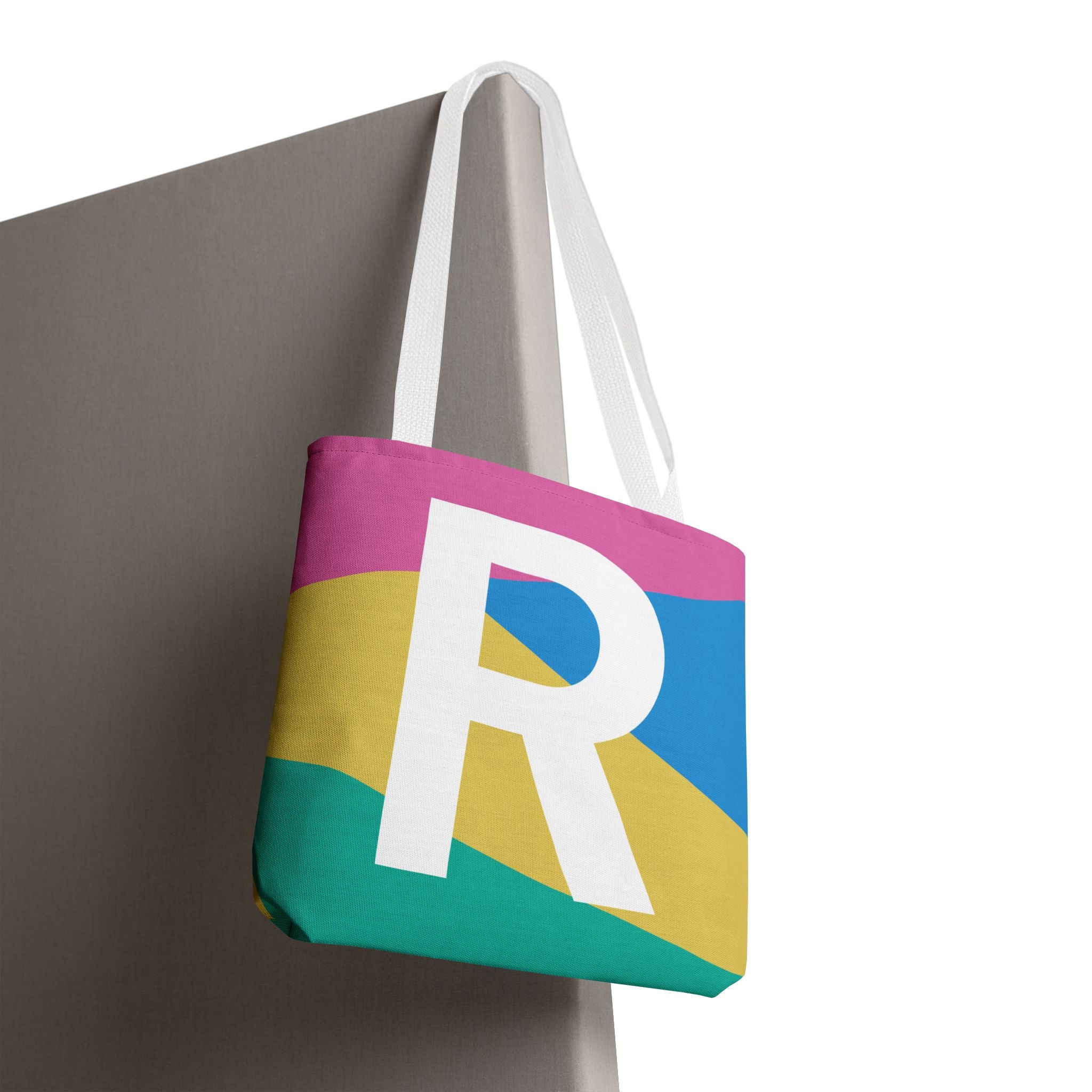 Monogram 'R' Colorblock Tote Bag — Personalized Initial R Shoulder Tote