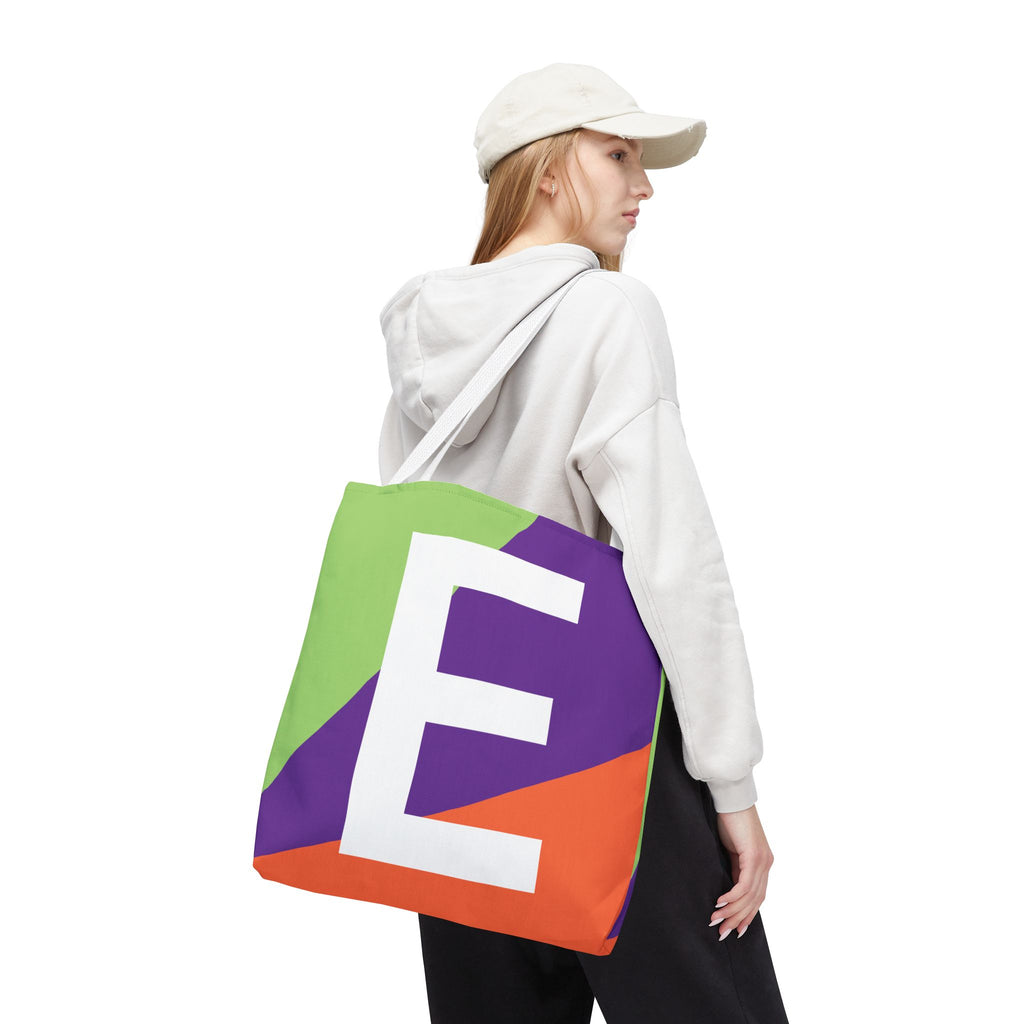 Monogram 'E' Colorblock Tote Bag — Personalized Initial E Shoulder Tote