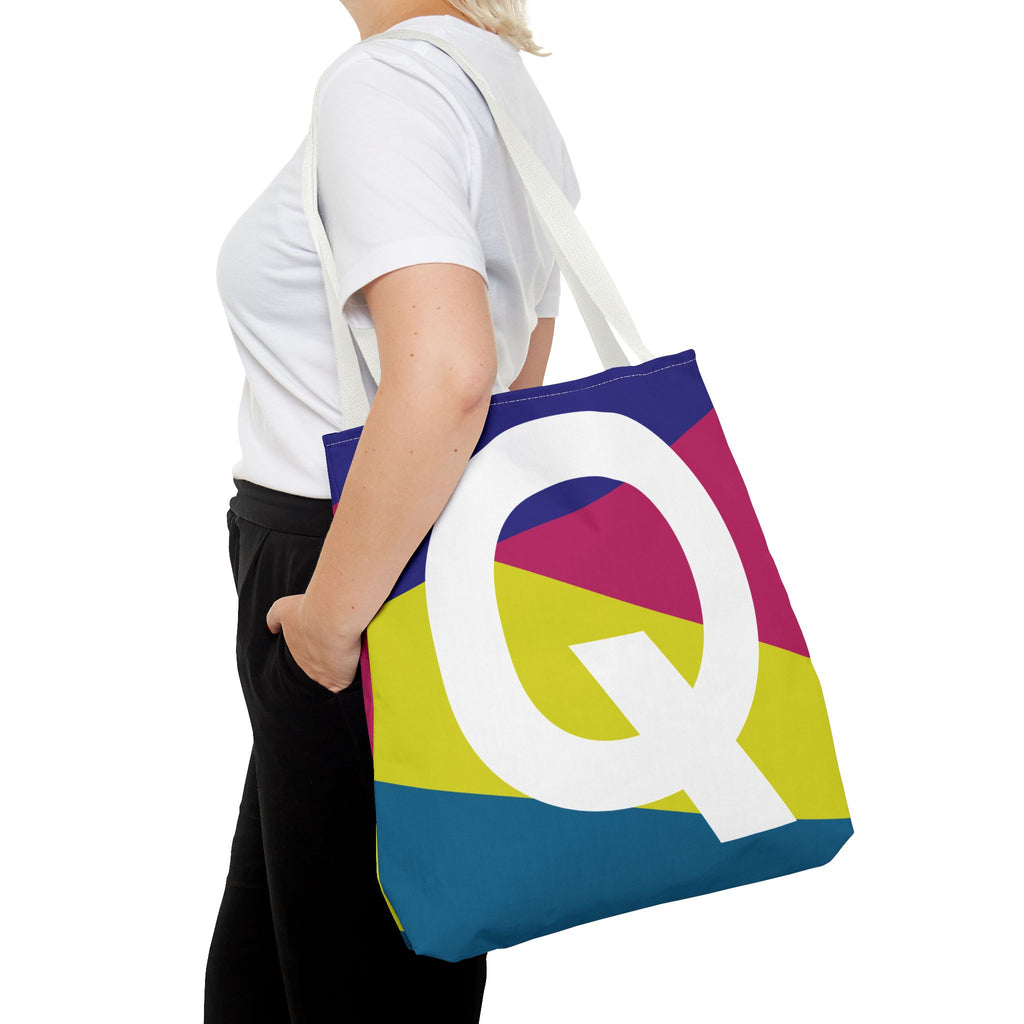 Monogram 'Q' Colorblock Tote Bag — Personalized Initial Q Shoulder Tote