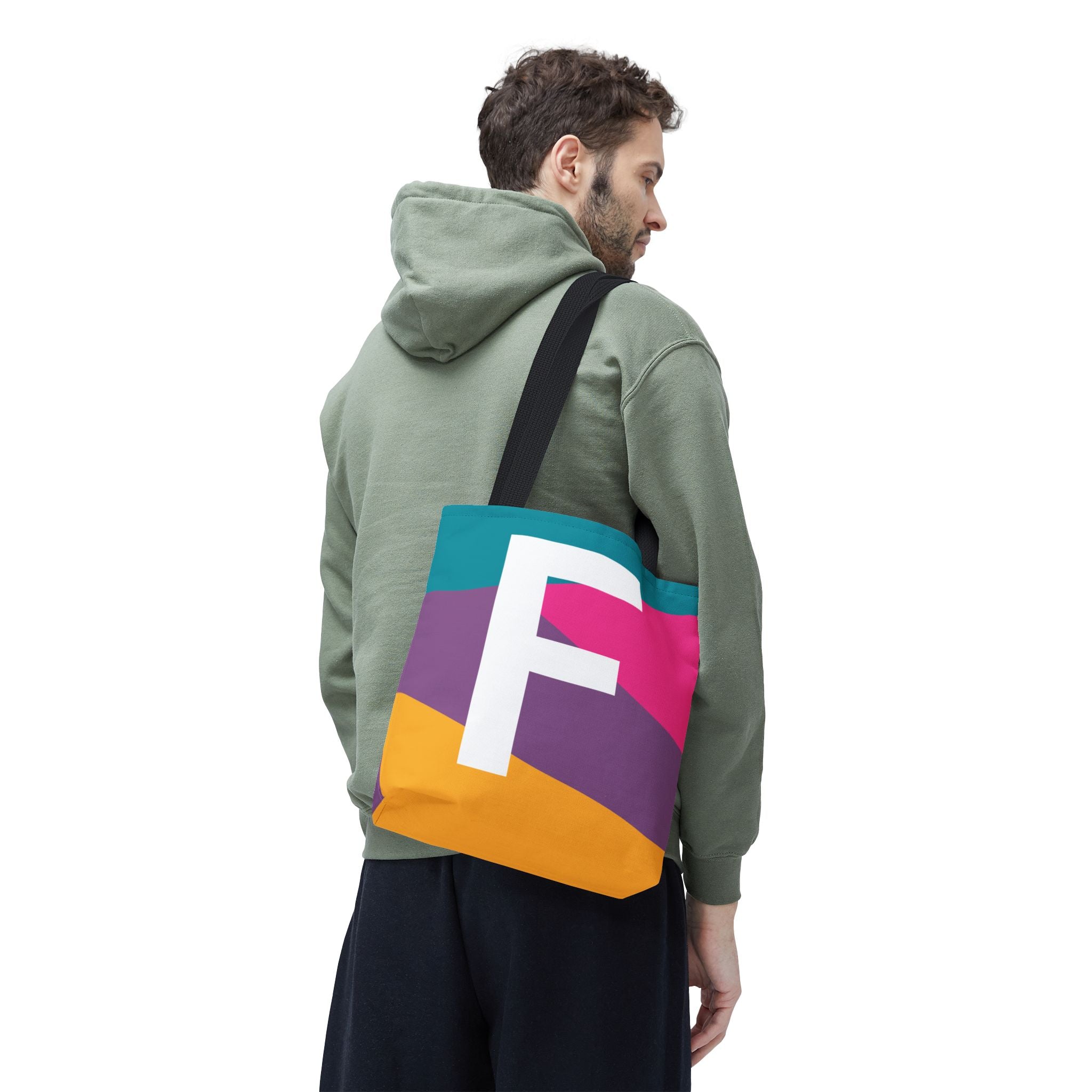 Monogram 'F' Colorblock Tote Bag — Personalized Initial F Shoulder Tote