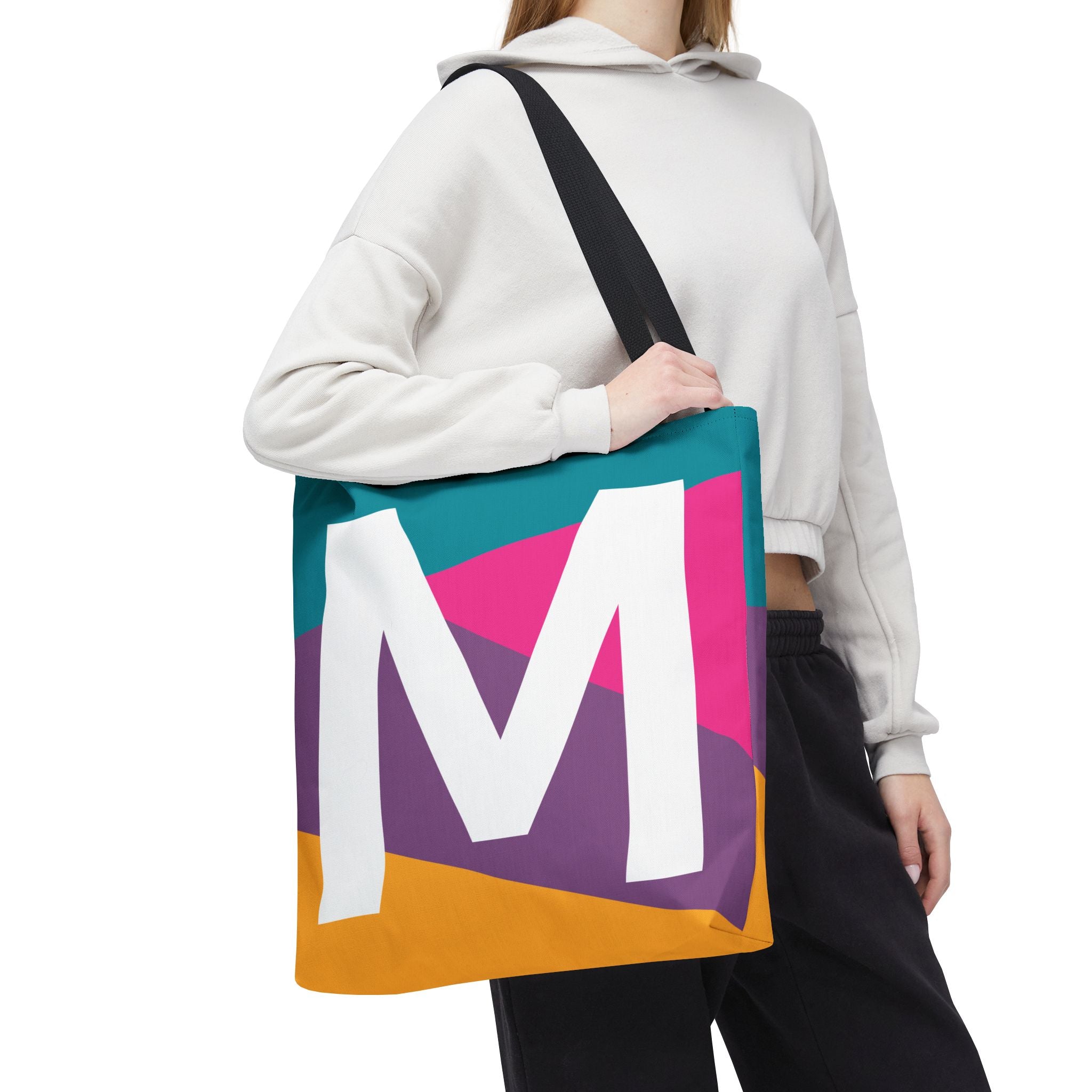Monogram 'M' Colorblock Tote Bag — Personalized Initial M Shoulder Tote