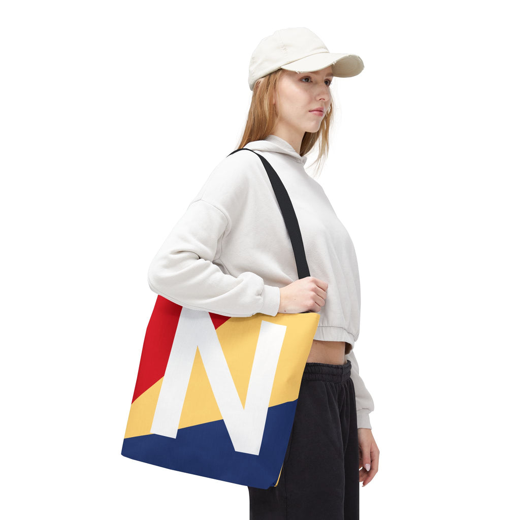 Monogram 'N' Colorblock Tote Bag — Personalized Initial N Shoulder Tote