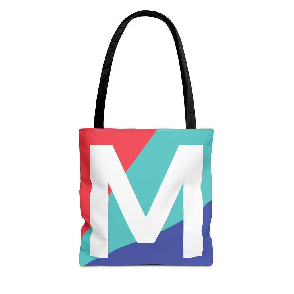 Monogram 'M' Colorblock Tote Bag — Personalized Initial M Shoulder Tote