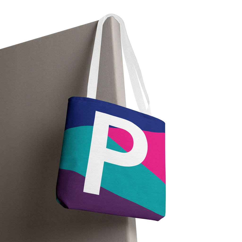 Monogram 'P' Colorblock Tote Bag — Personalized Initial P Shoulder Tote