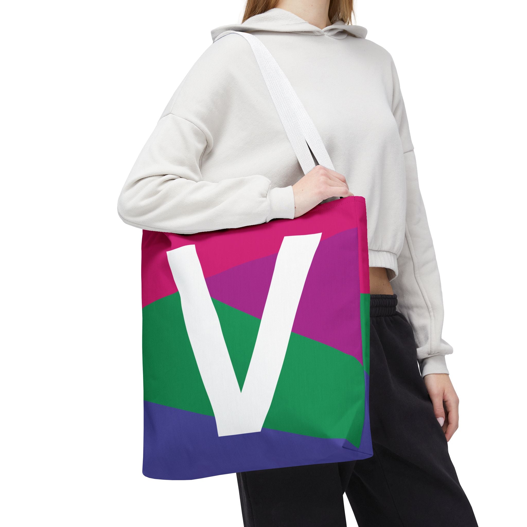 Monogram 'V' Colorblock Tote Bag — Personalized Initial V Shoulder Tote