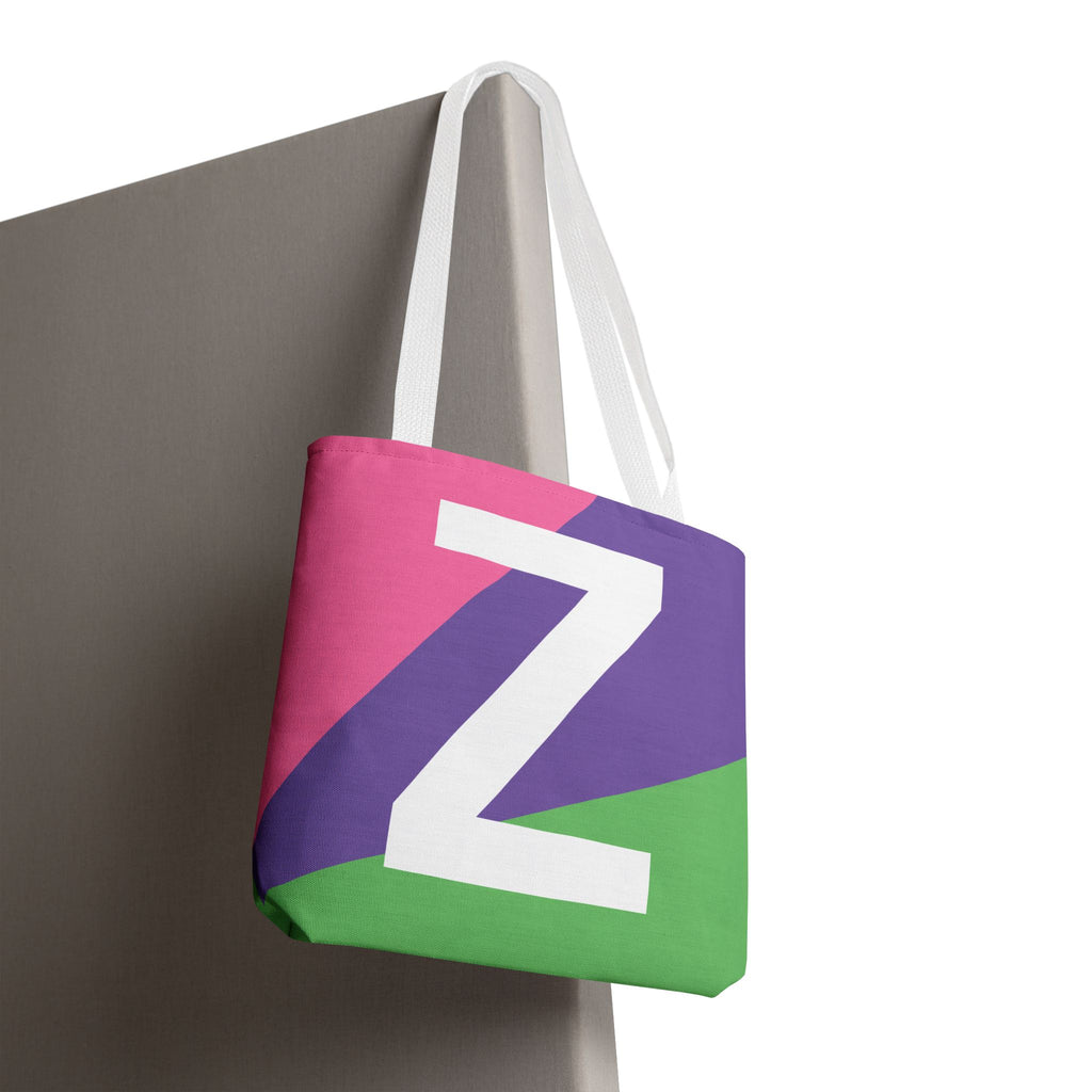 Monogram 'Z' Colorblock Tote Bag — Personalized Initial Z Shoulder Tote