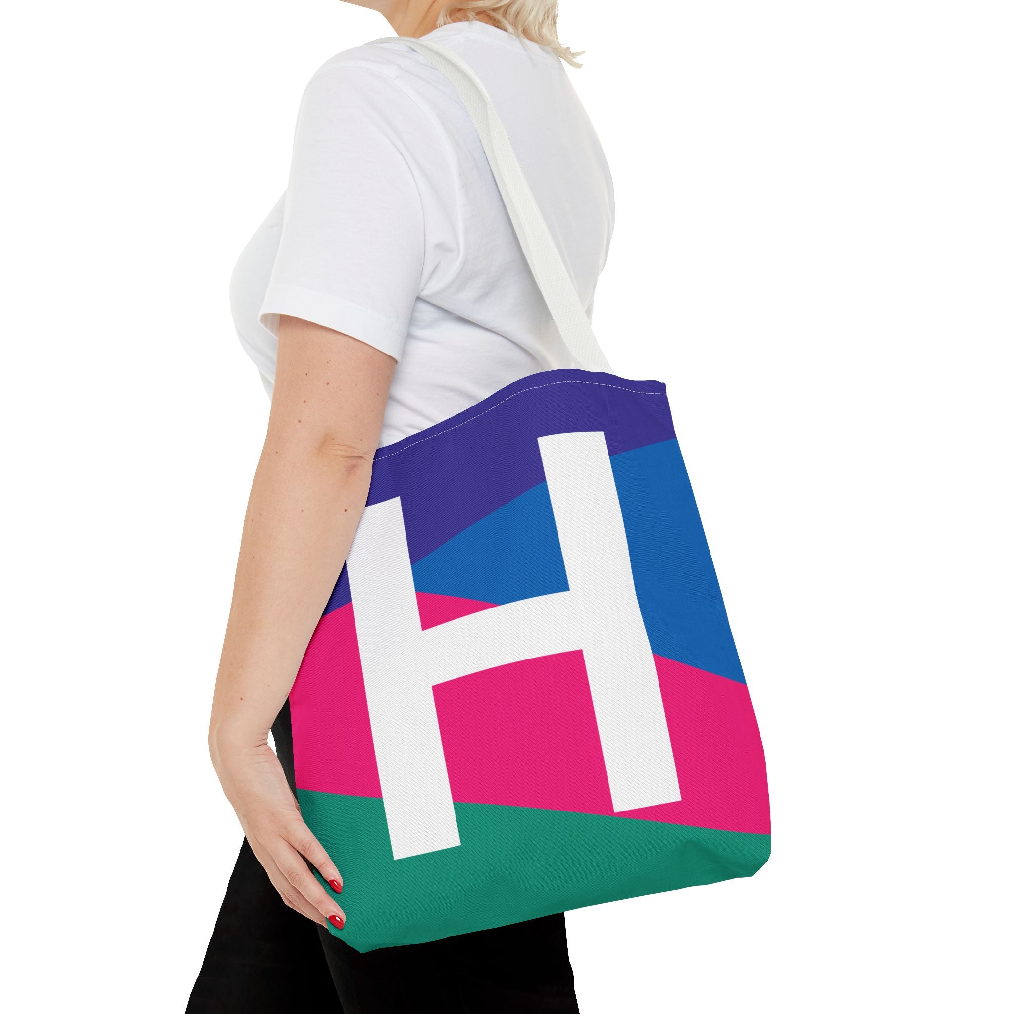 Monogram 'H' Colorblock Tote Bag — Personalized Initial H Shoulder Tote