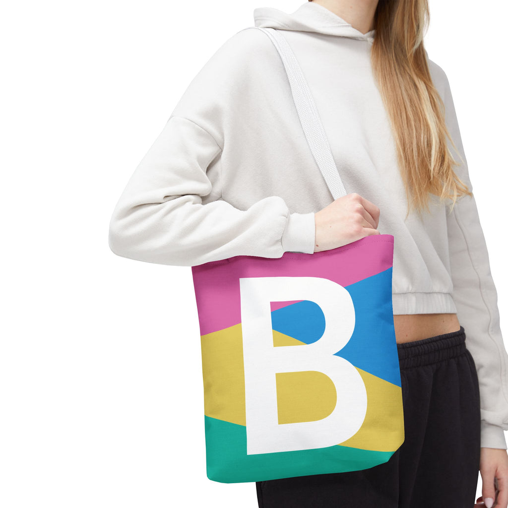 Monogram 'B' Colorblock Tote Bag — Personalized Initial B Shoulder Tote