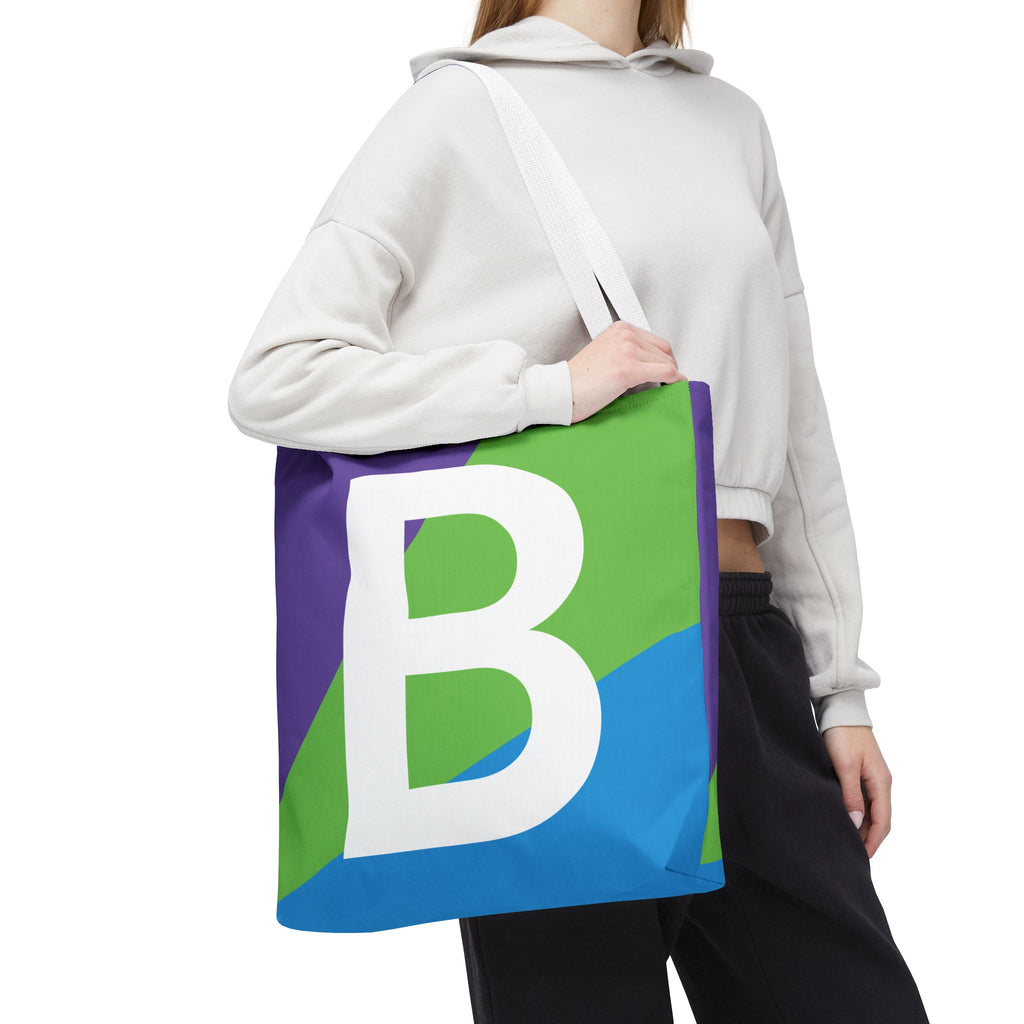 Monogram 'B' Colorblock Tote Bag — Personalized Initial B Shoulder Tote