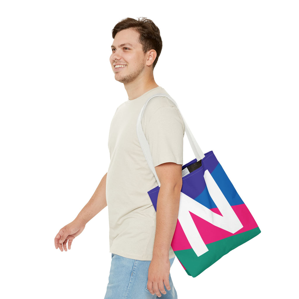 Monogram 'N' Colorblock Tote Bag — Personalized Initial N Shoulder Tote