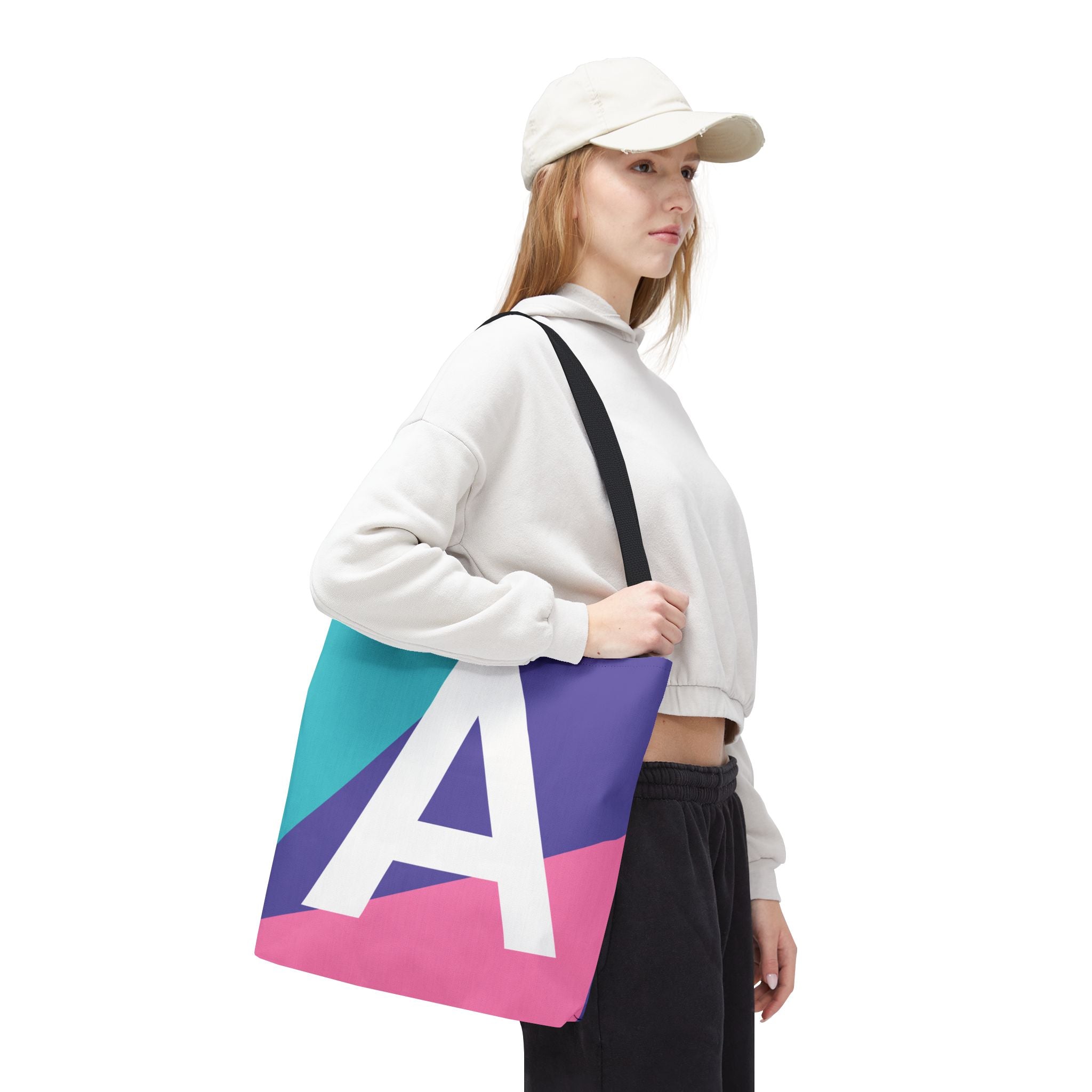 Monogram 'A' Colorblock Tote Bag — Personalized Initial A Shoulder Tote