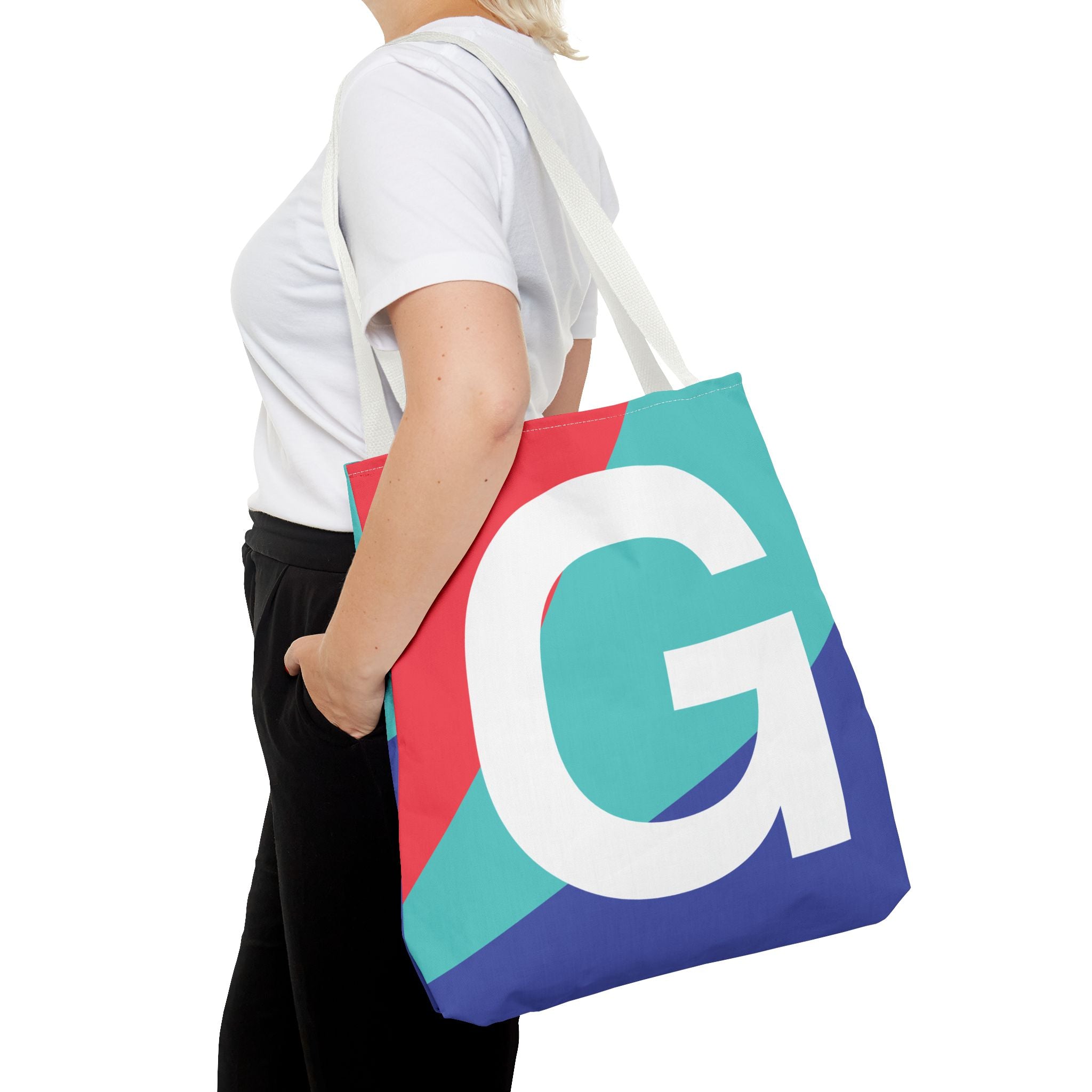 Monogram 'G' Colorblock Tote Bag — Personalized Initial G Shoulder Tote