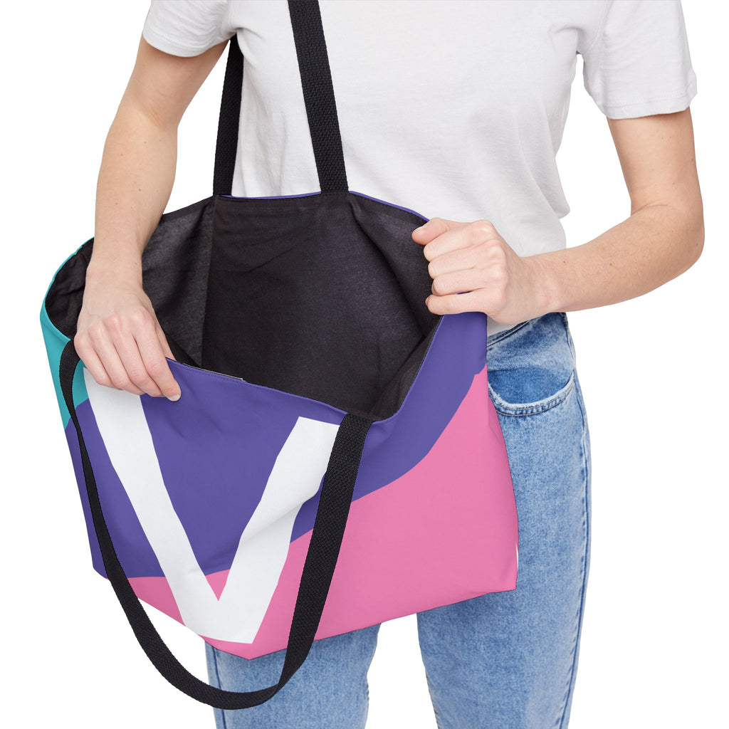 Personalized 'V' Colorblock Tote Bag — Monogram Weekender Tote