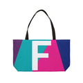 Personalized 'F' Colorblock Tote Bag — Monogram Weekender Tote