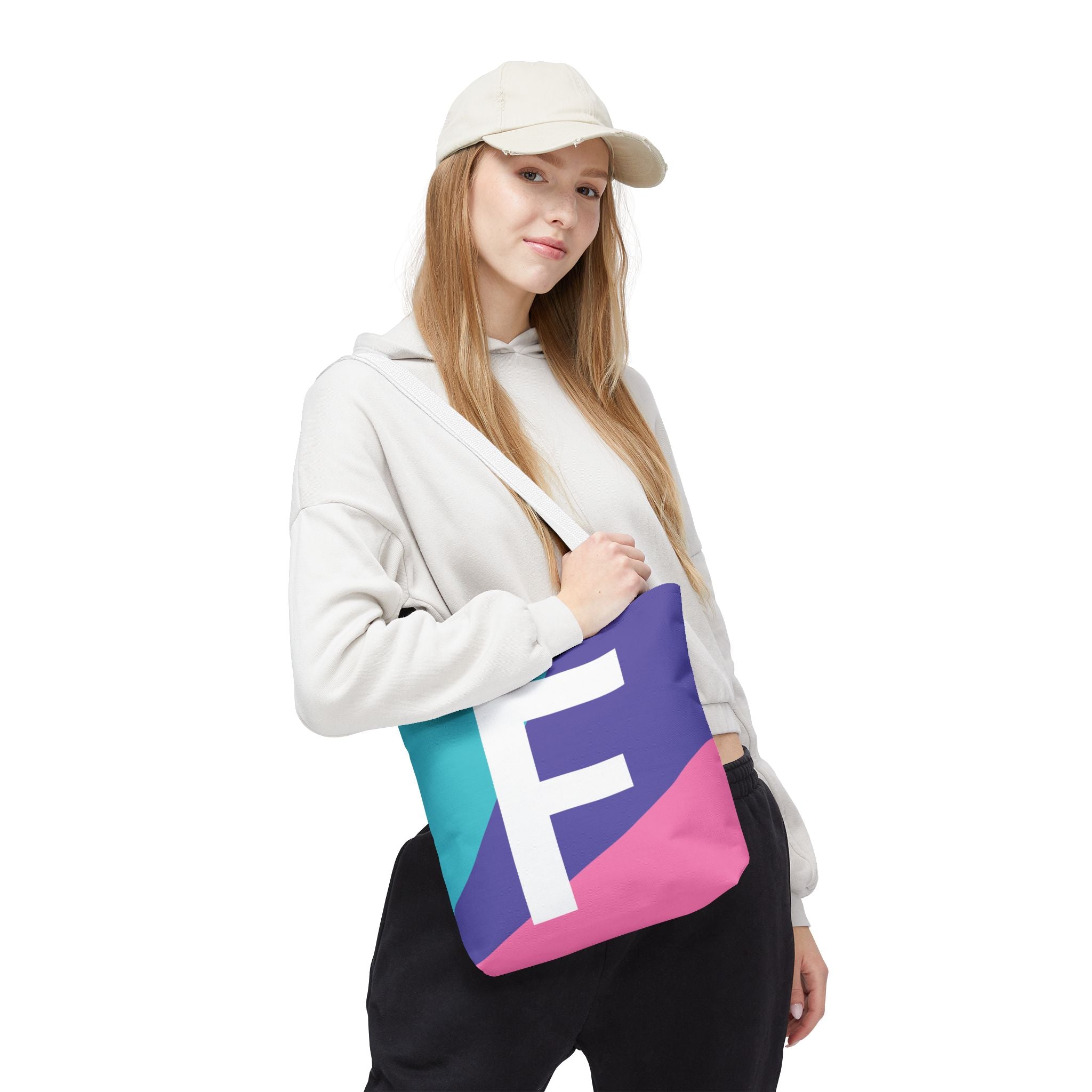Monogram 'F' Colorblock Tote Bag — Personalized Initial F Shoulder Tote