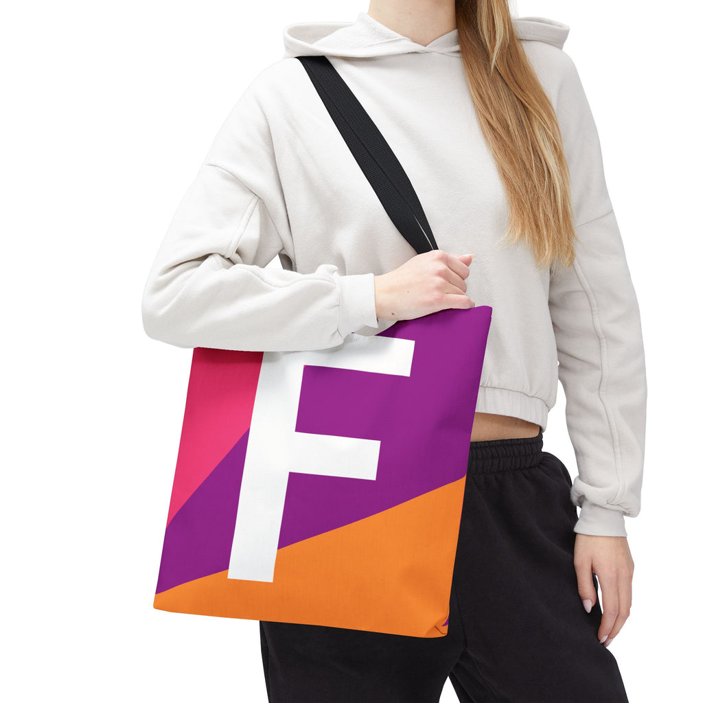 Monogram 'F' Colorblock Tote Bag — Personalized Initial F Shoulder Tote