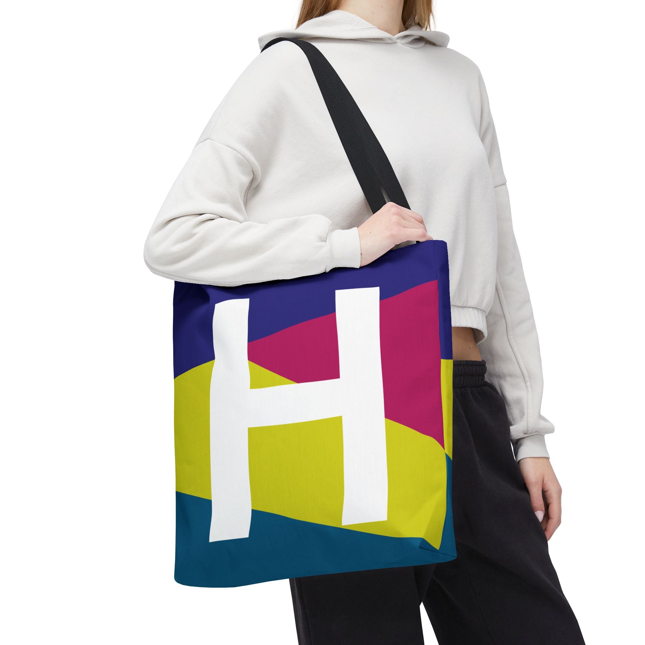 Monogram 'H' Colorblock Tote Bag — Personalized Initial H Shoulder Tote