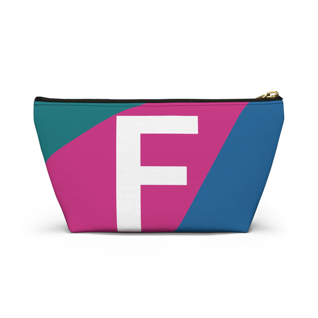 Initials Colorblock Accessory Pouch — Monogram F T-Bottom Cosmetic Bag