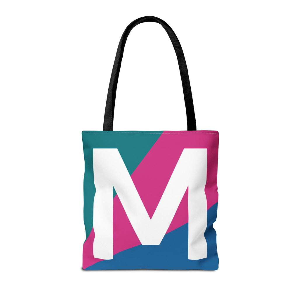 Monogram 'M' Colorblock Tote Bag — Personalized Initial M Shoulder Tote