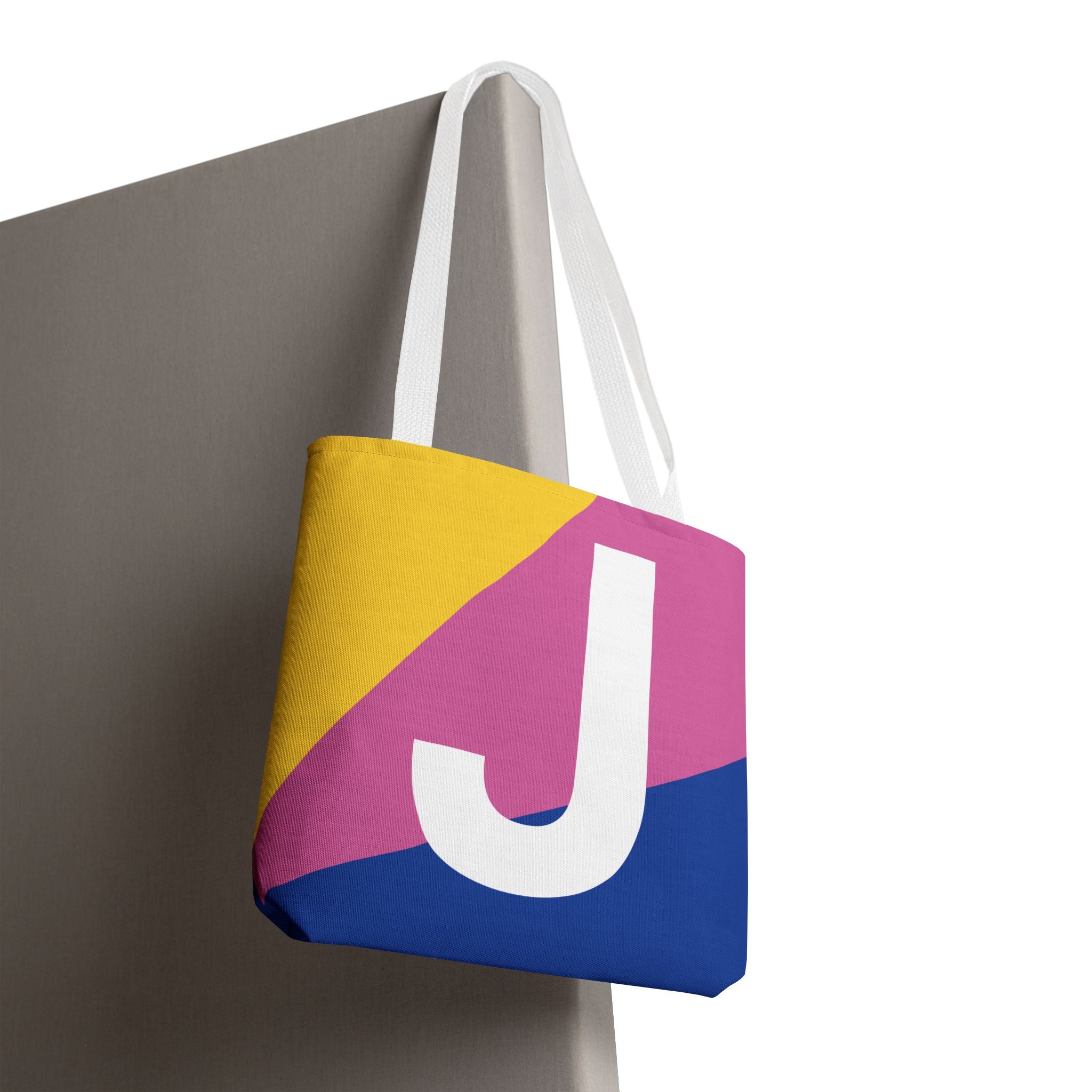 Monogram 'J' Colorblock Tote Bag — Personalized Initial J Shoulder Tote