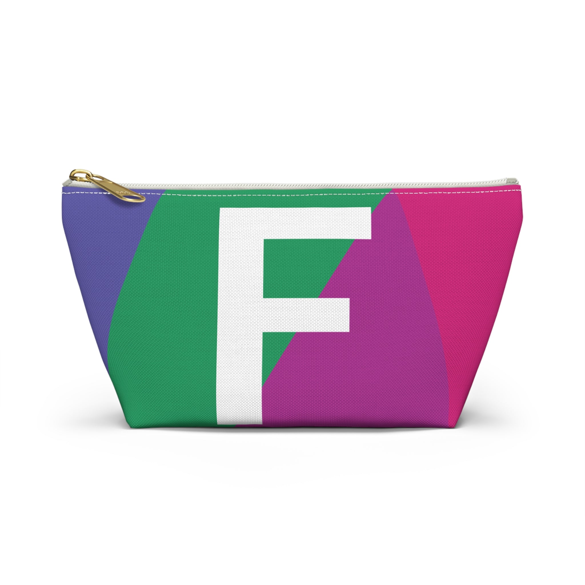 Initials Colorblock Accessory Pouch — Monogram F T-Bottom Cosmetic Bag