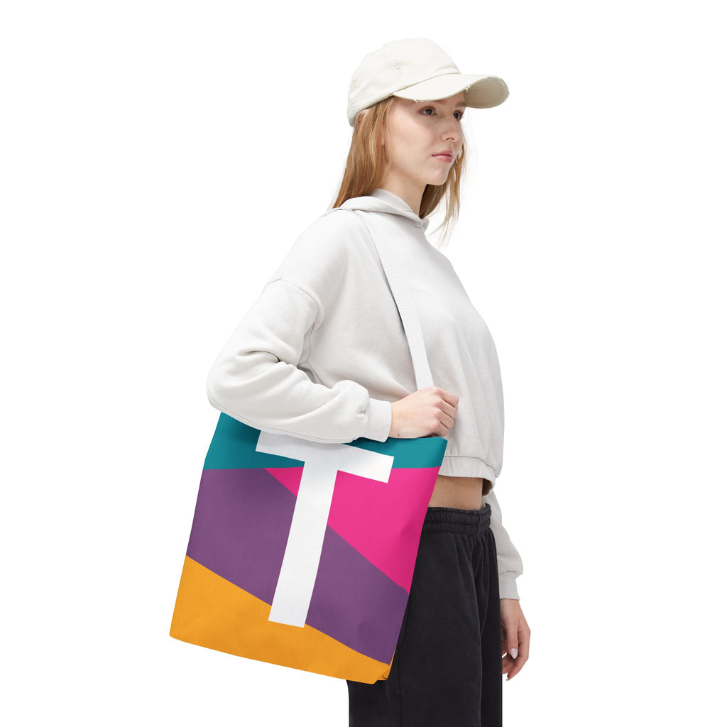 Monogram 'T' Colorblock Tote Bag — Personalized Initial T Shoulder Tote