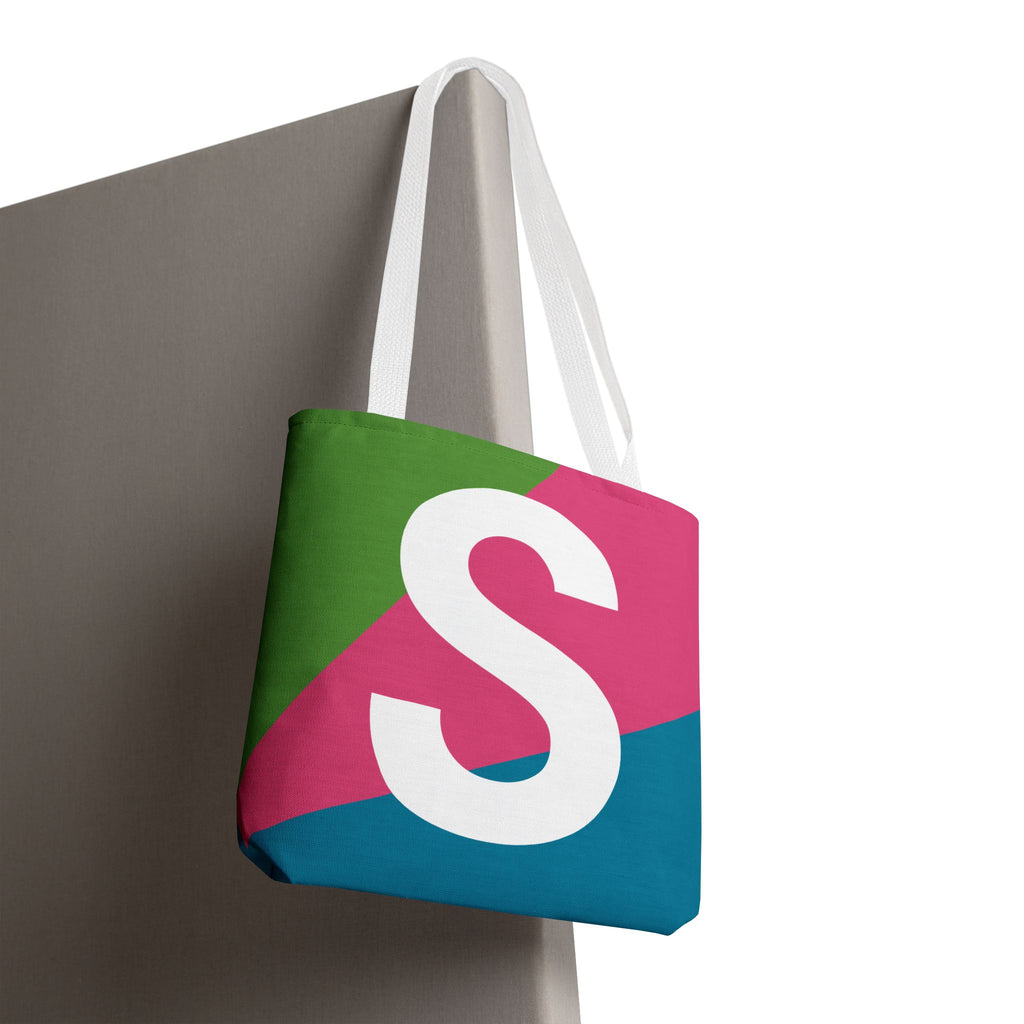 Monogram 'S' Colorblock Tote Bag — Personalized Initial S Shoulder Tote