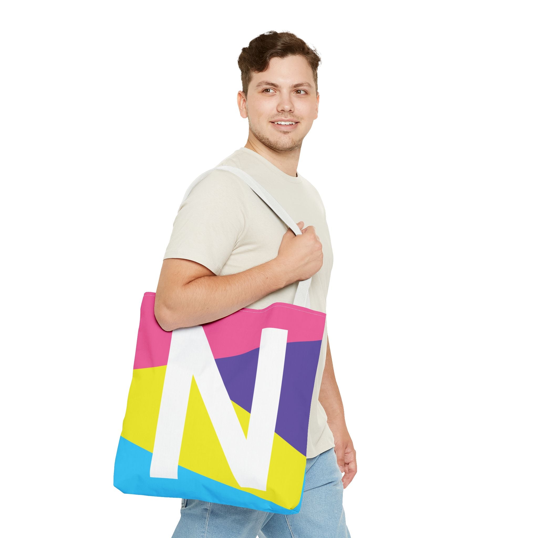 Monogram 'N' Colorblock Tote Bag — Personalized Initial N Shoulder Tote