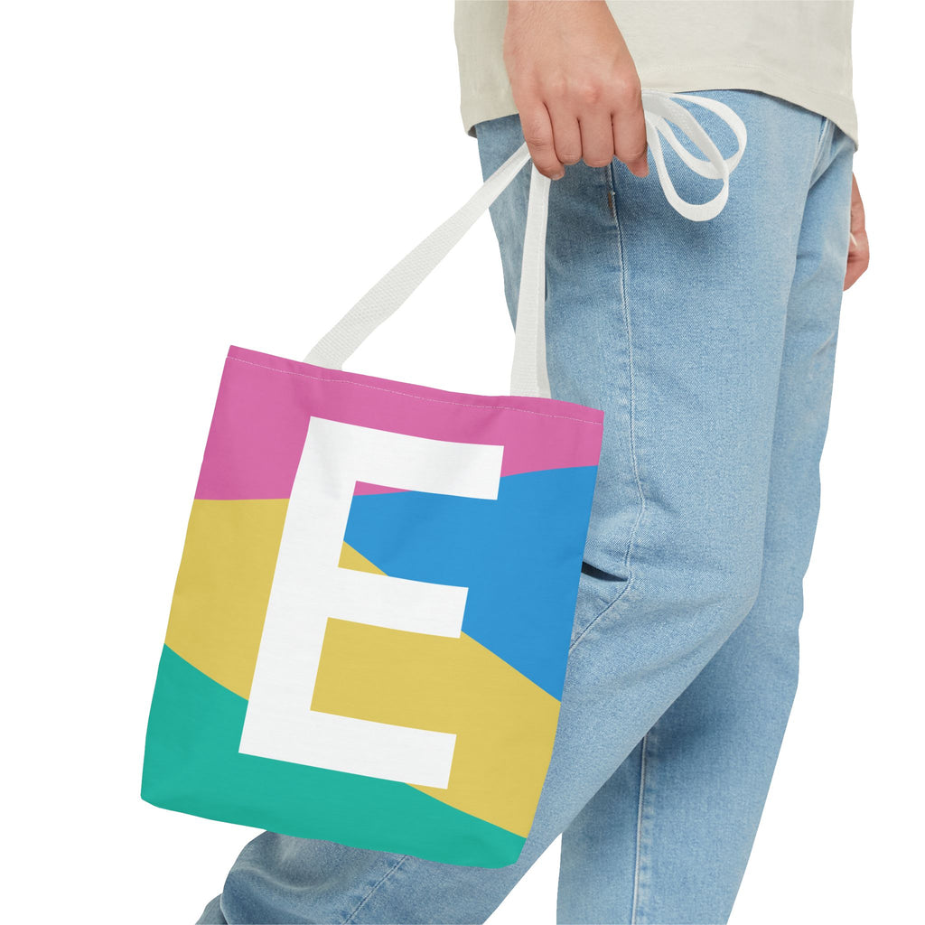 Monogram 'E' Colorblock Tote Bag — Personalized Initial E Shoulder Tote