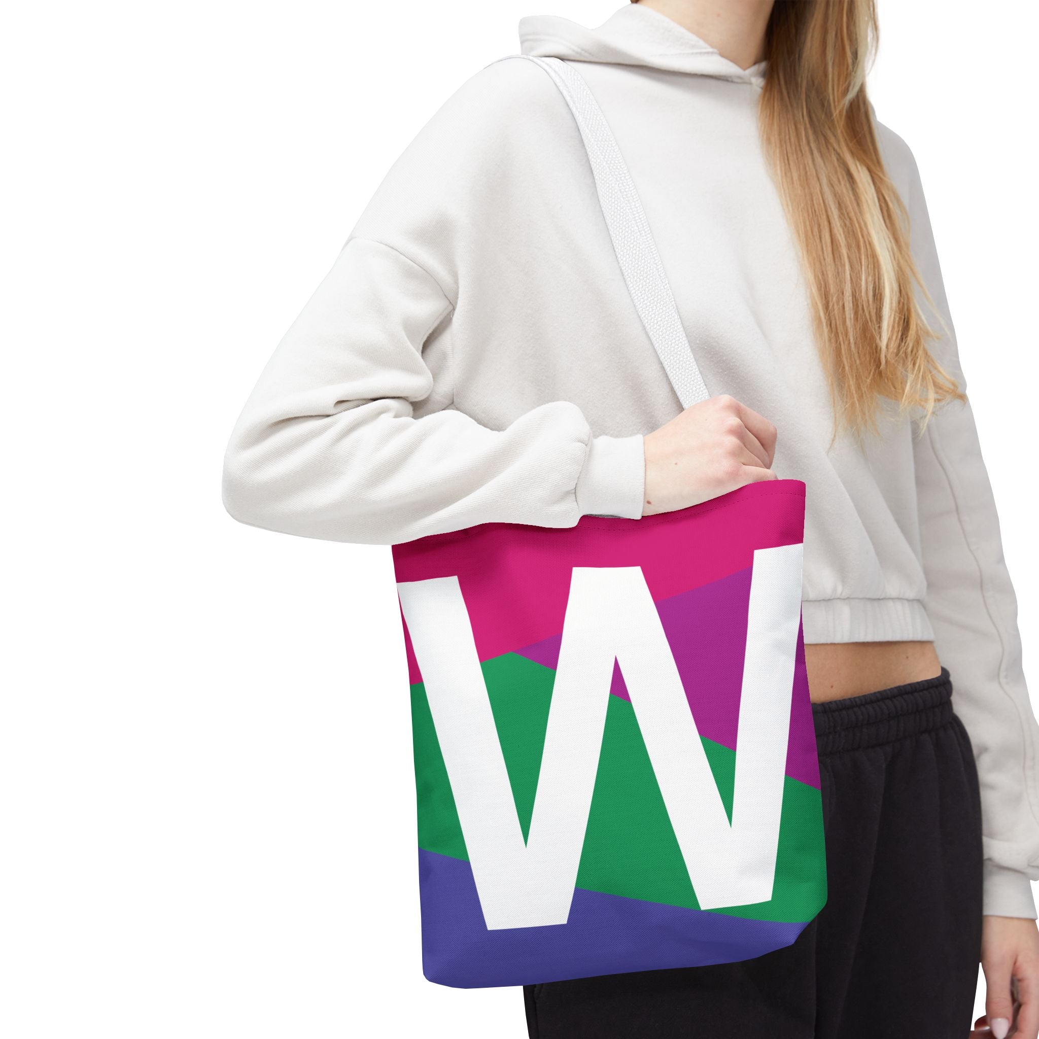 Monogram 'W' Colorblock Tote Bag — Personalized Initial W Shoulder Tote