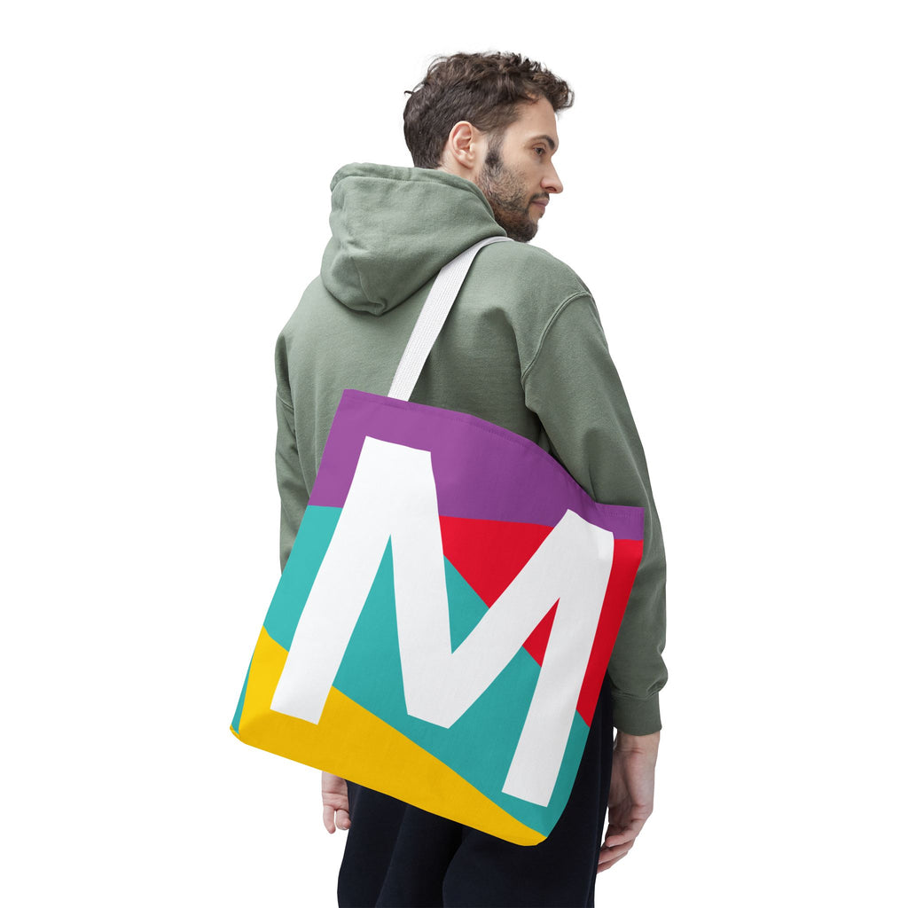 Monogram 'M' Colorblock Tote Bag — Personalized Initial M Shoulder Tote
