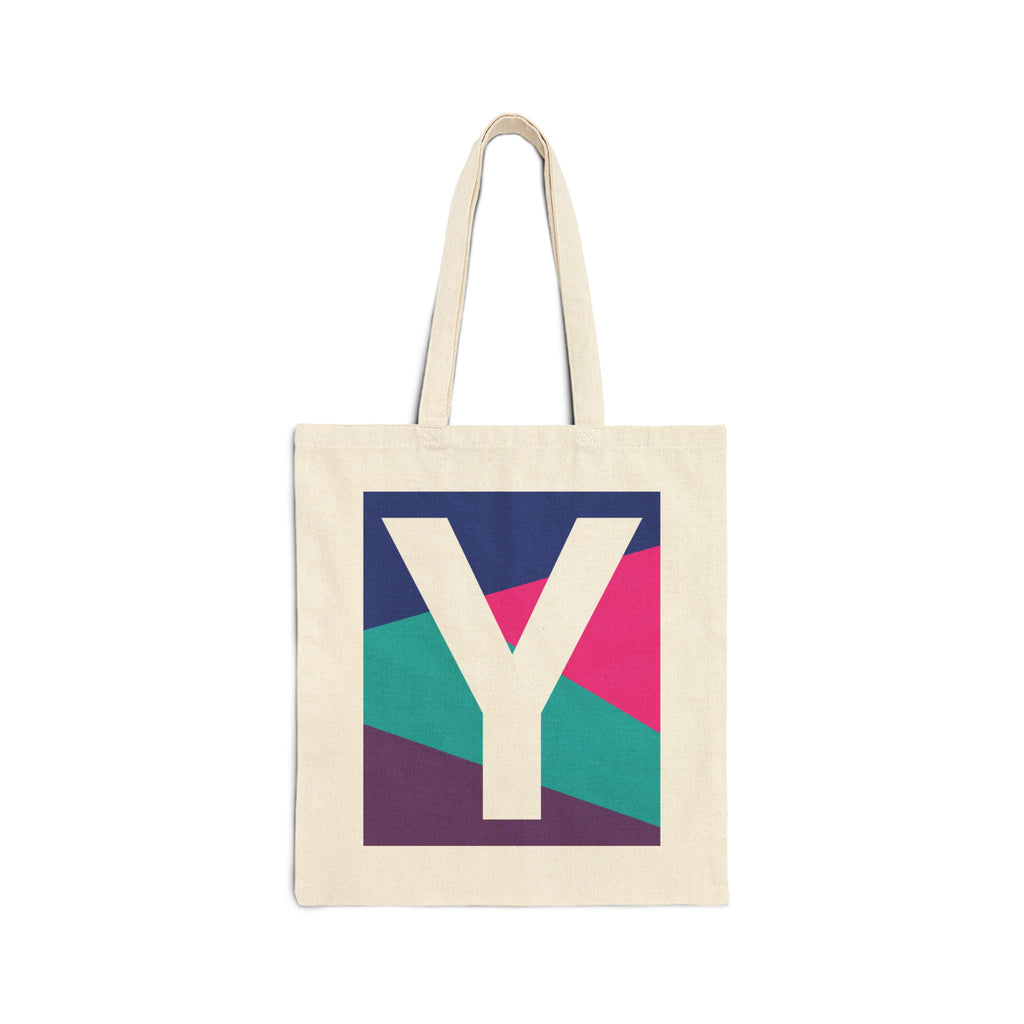Initial Y Colorblock Canvas Tote Bag — Monogram Letter Y Reusable Grocery Tote