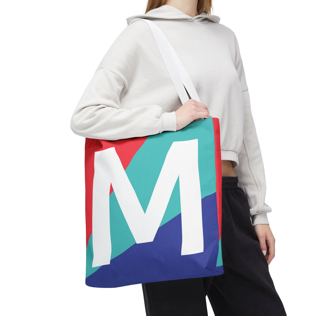 Monogram 'M' Colorblock Tote Bag — Personalized Initial M Shoulder Tote