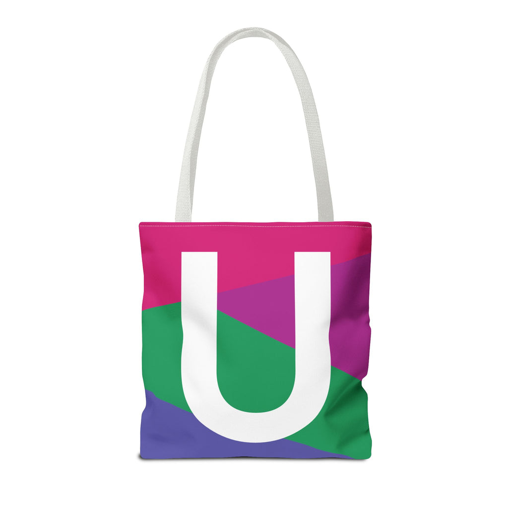 Monogram 'U' Colorblock Tote Bag — Personalized Initial U Shoulder Tote