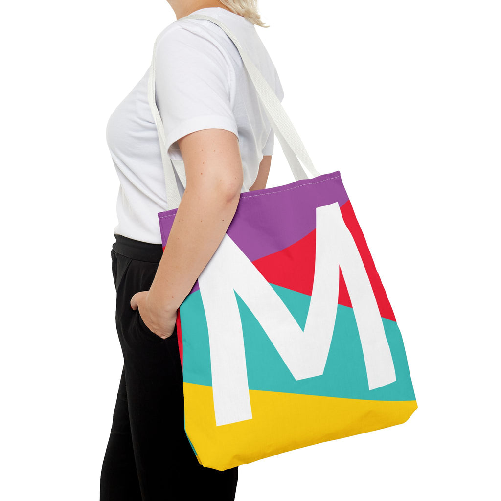Monogram 'M' Colorblock Tote Bag — Personalized Initial M Shoulder Tote