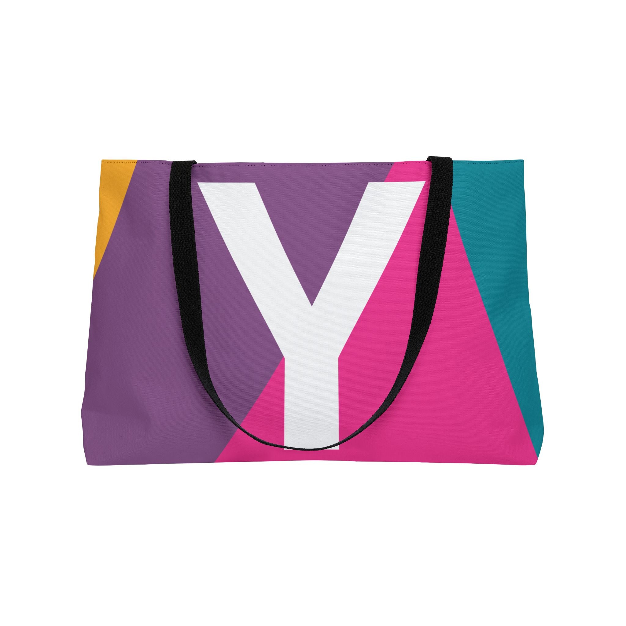 Personalized 'Y' Colorblock Tote Bag — Monogram Weekender Tote