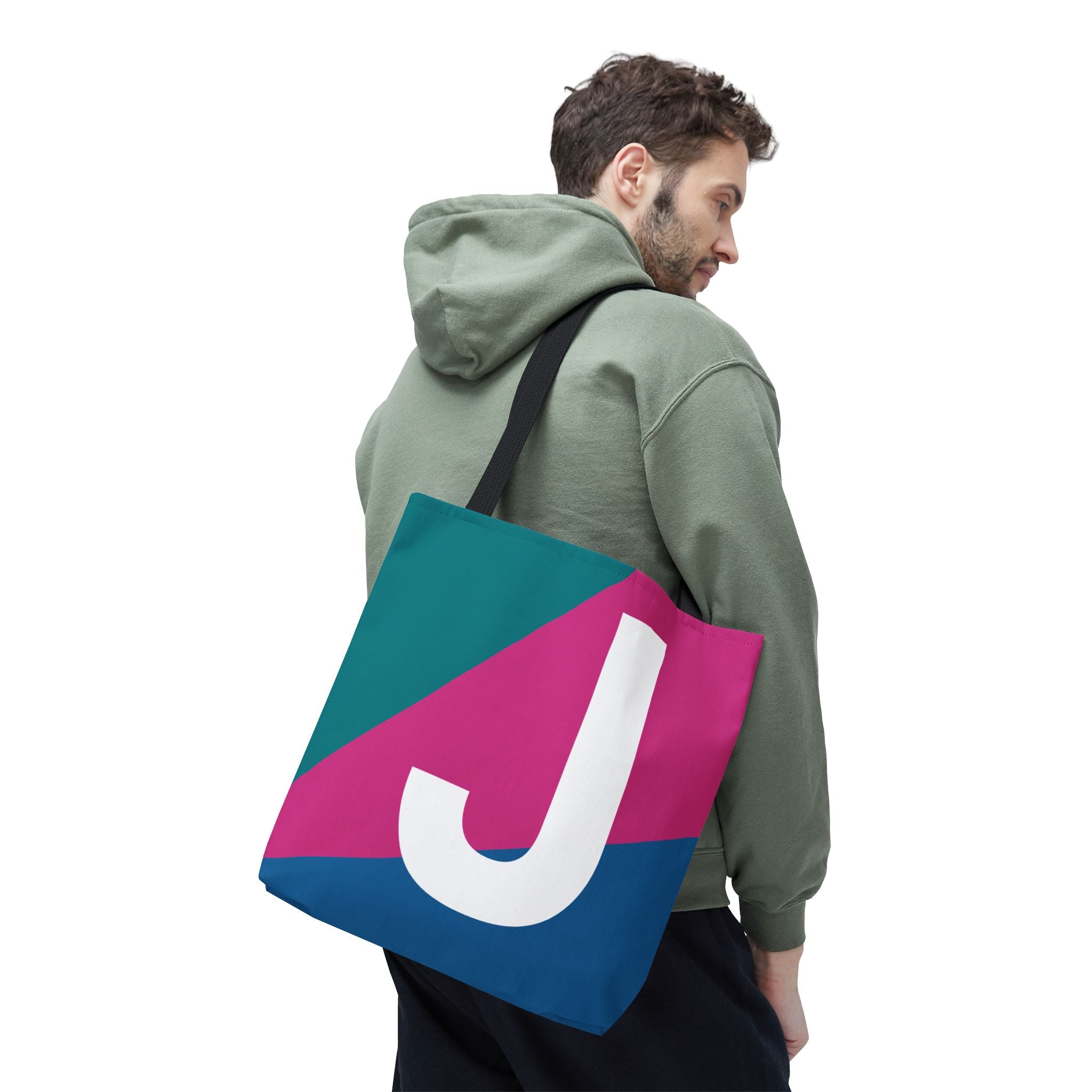 Monogram 'J' Colorblock Tote Bag — Personalized Initial J Shoulder Tote