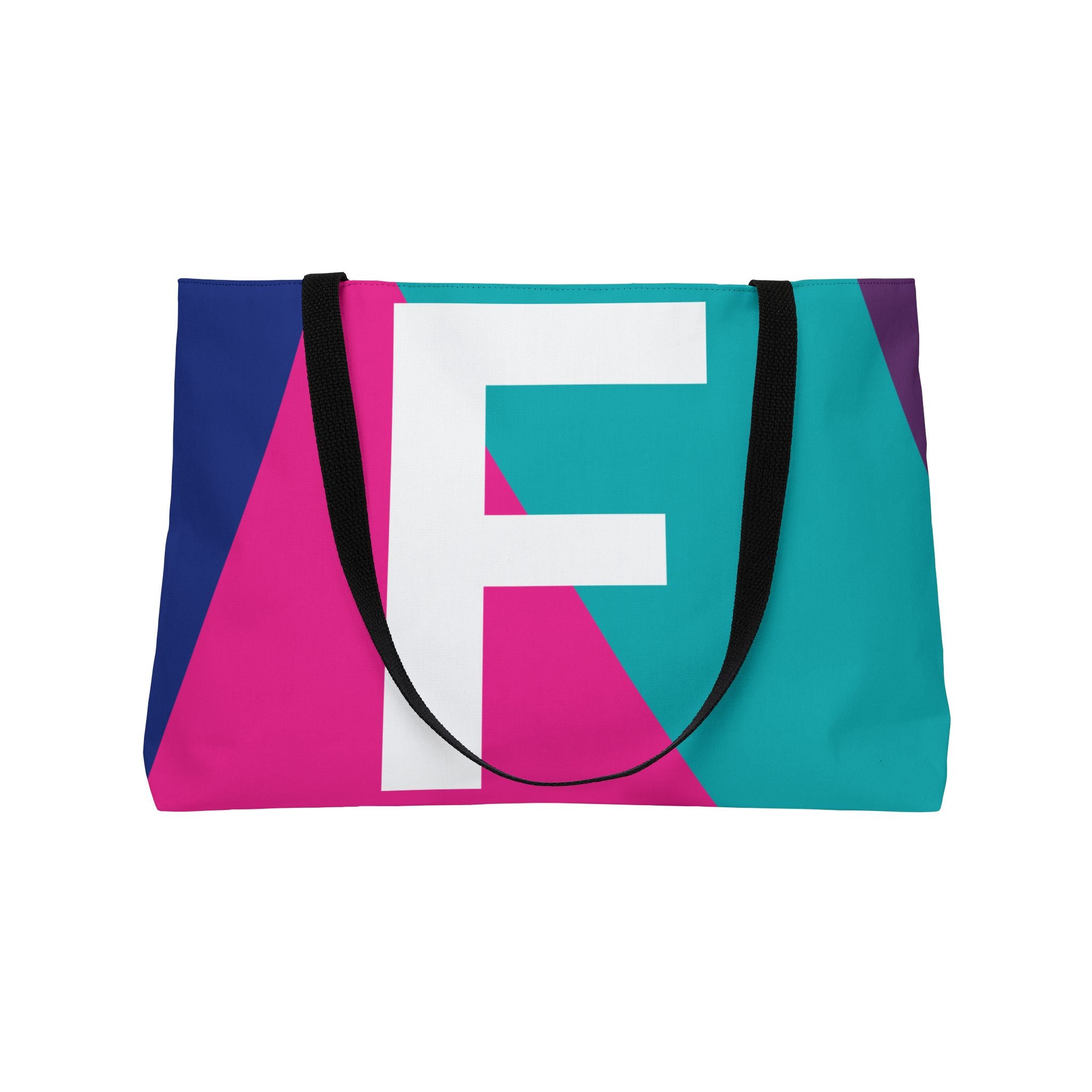 Personalized 'F' Colorblock Tote Bag — Monogram Weekender Tote