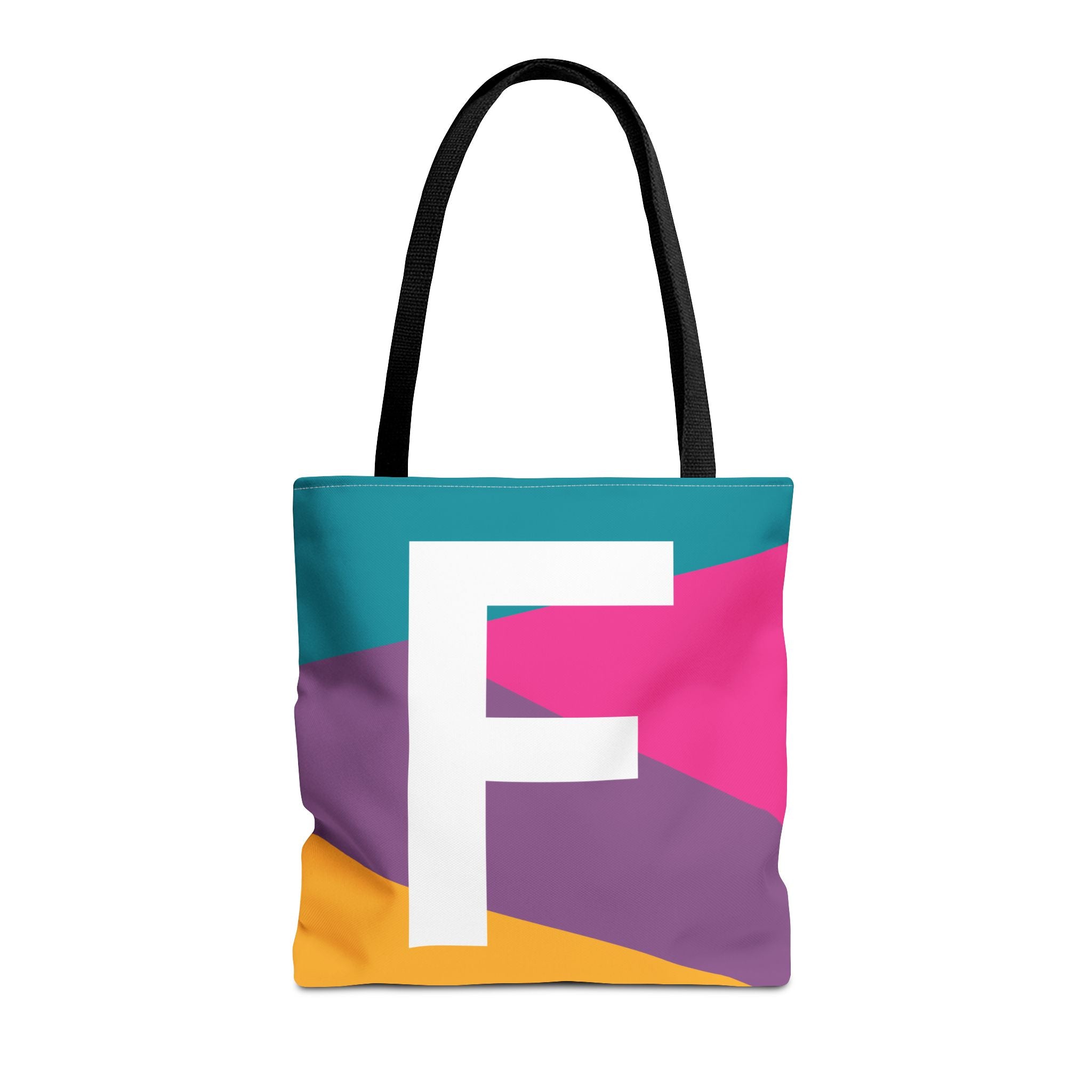Monogram 'F' Colorblock Tote Bag — Personalized Initial F Shoulder Tote