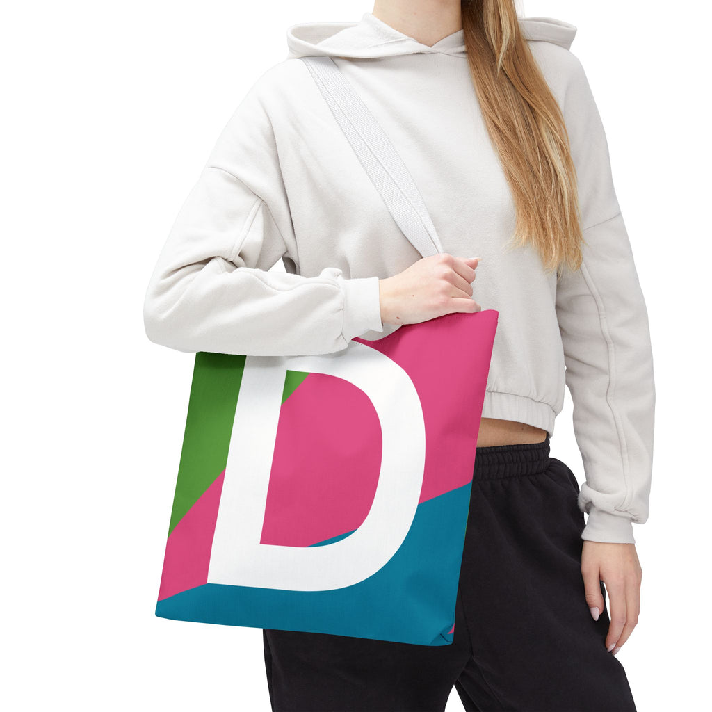 Monogram 'D' Colorblock Tote Bag — Personalized Initial D Shoulder Tote