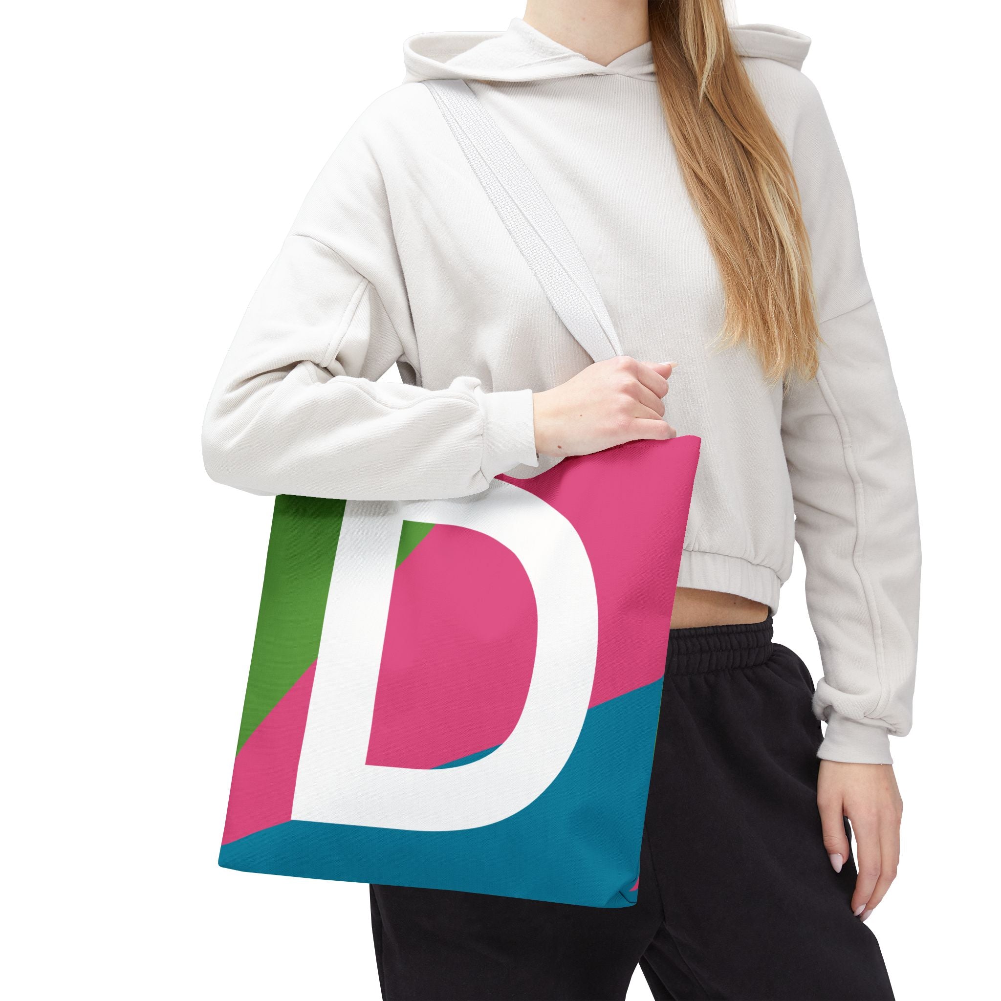 Monogram 'D' Colorblock Tote Bag — Personalized Initial D Shoulder Tote