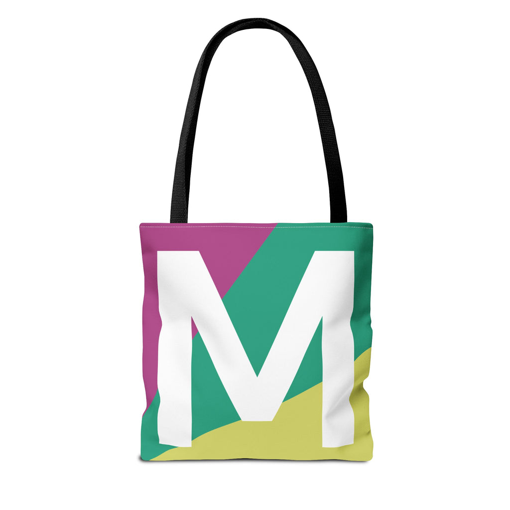 Monogram 'M' Colorblock Tote Bag — Personalized Initial M Shoulder Tote